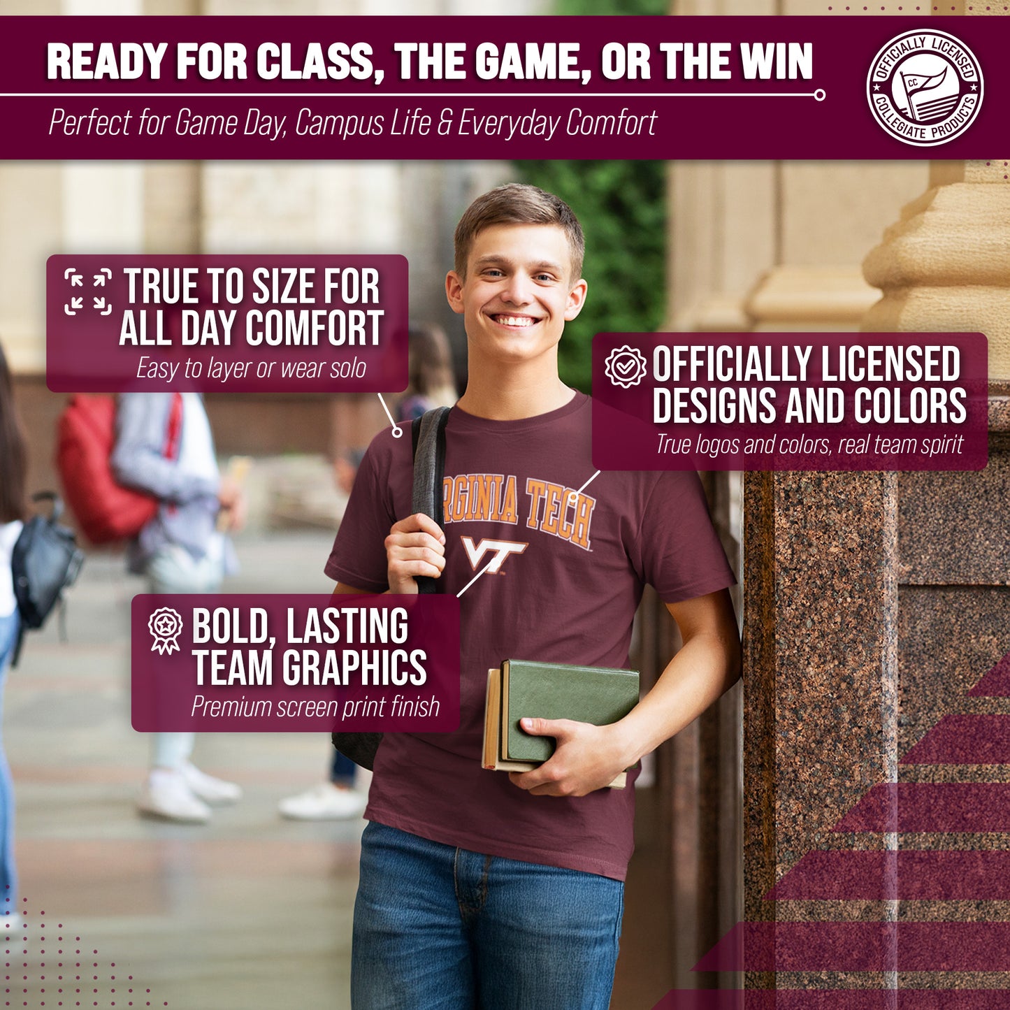 Virginia Tech Hokies NCAA Adult Gameday Cotton T-Shirt - Maroon