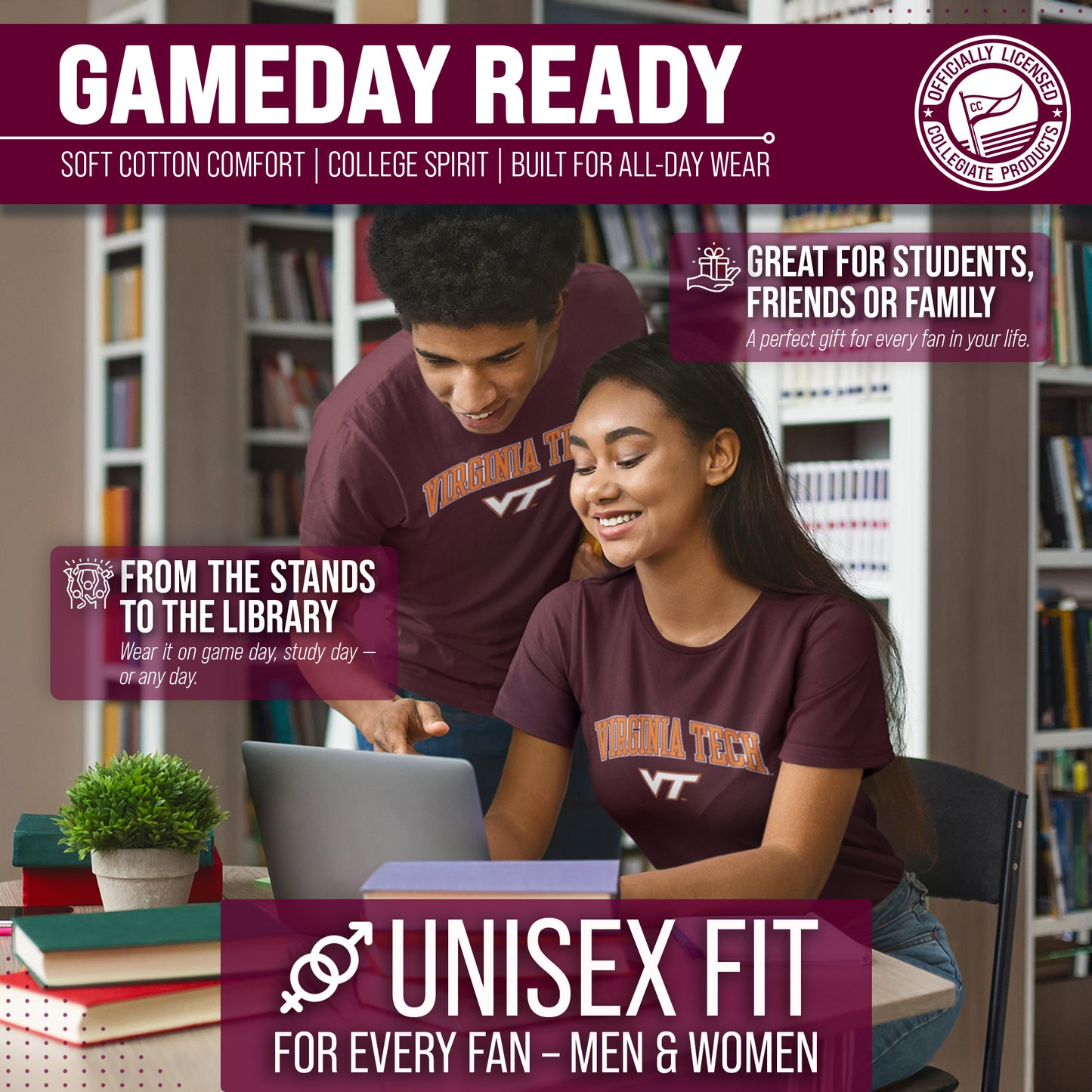 Virginia Tech Hokies NCAA Adult Gameday Cotton T-Shirt - Maroon