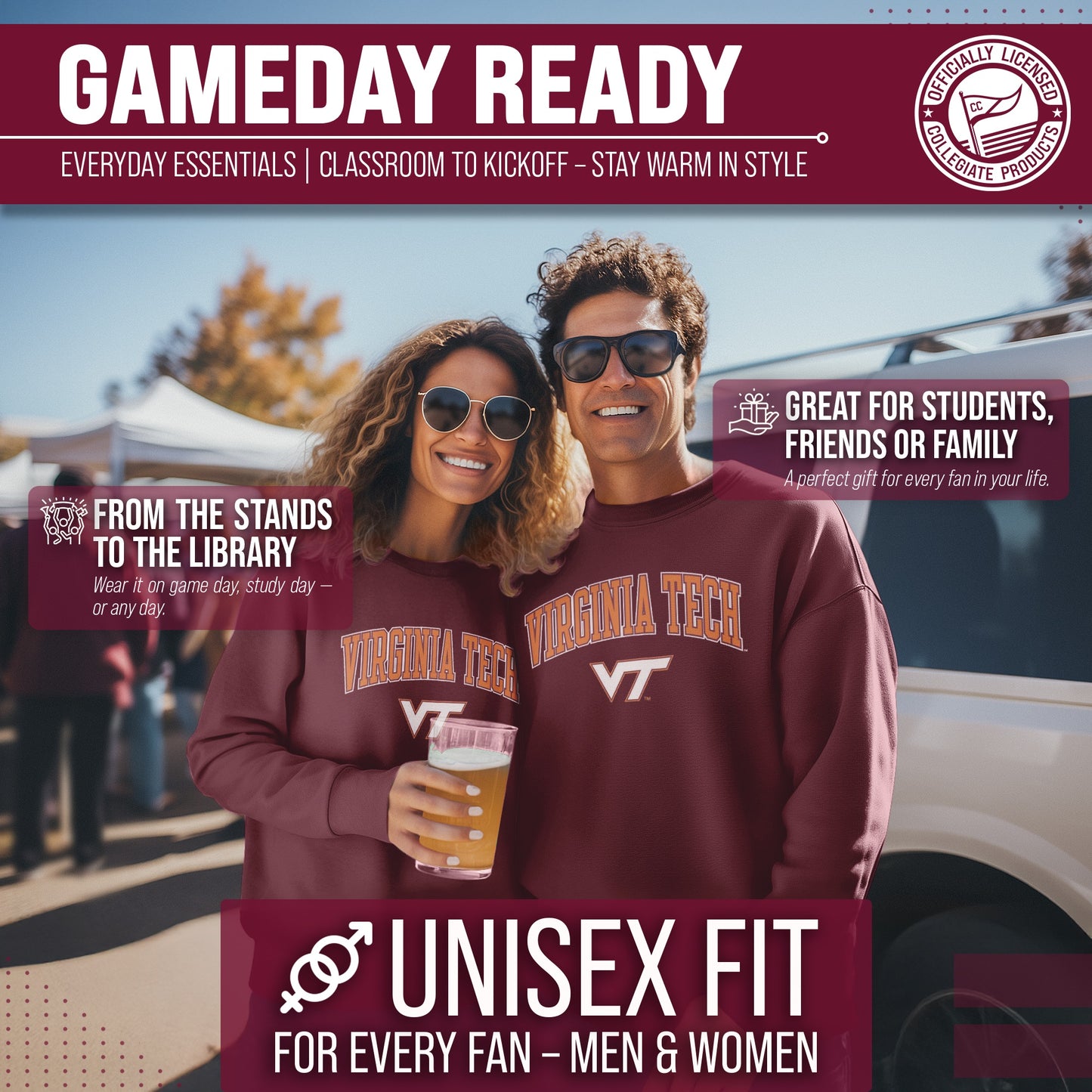 Virginia Tech Hokies Adult Arch & Logo Soft Style Gameday Crewneck Sweatshirt - Maroon