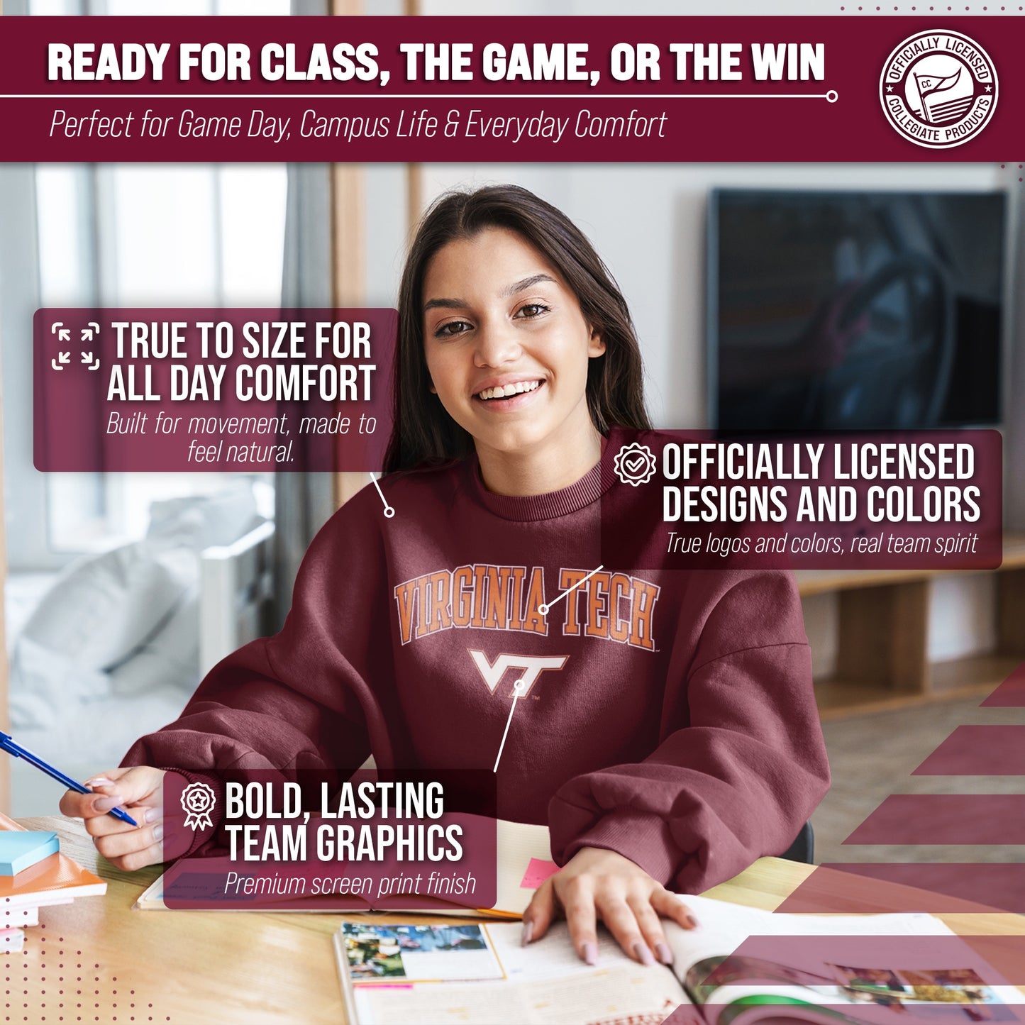 Virginia Tech Hokies Adult Arch & Logo Soft Style Gameday Crewneck Sweatshirt - Maroon