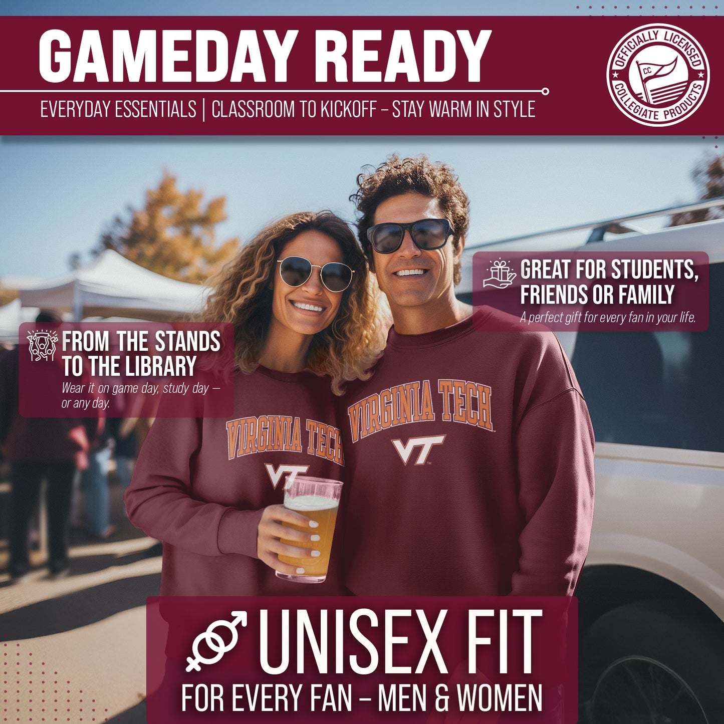 Virginia Tech Hokies Adult Arch & Logo Soft Style Gameday Crewneck Sweatshirt - Maroon