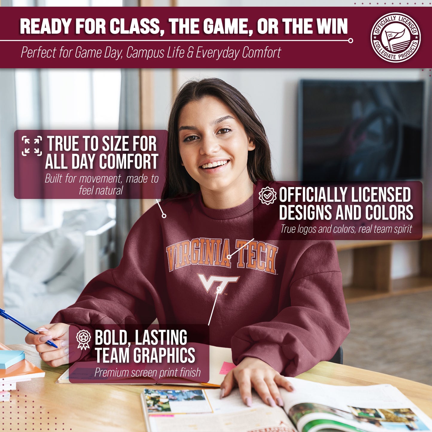 Virginia Tech Hokies Adult Arch & Logo Soft Style Gameday Crewneck Sweatshirt - Maroon