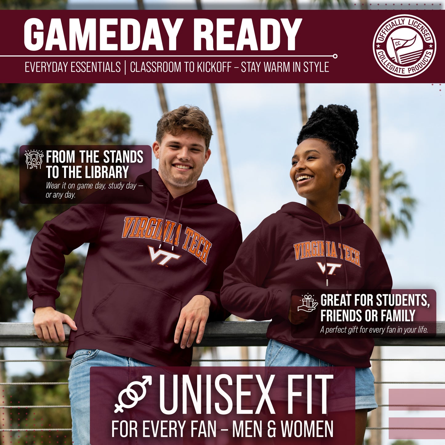 Virginia Tech Hokies Adult Arch & Logo Soft Style Gameday Hooded Sweatshirt - Maroon