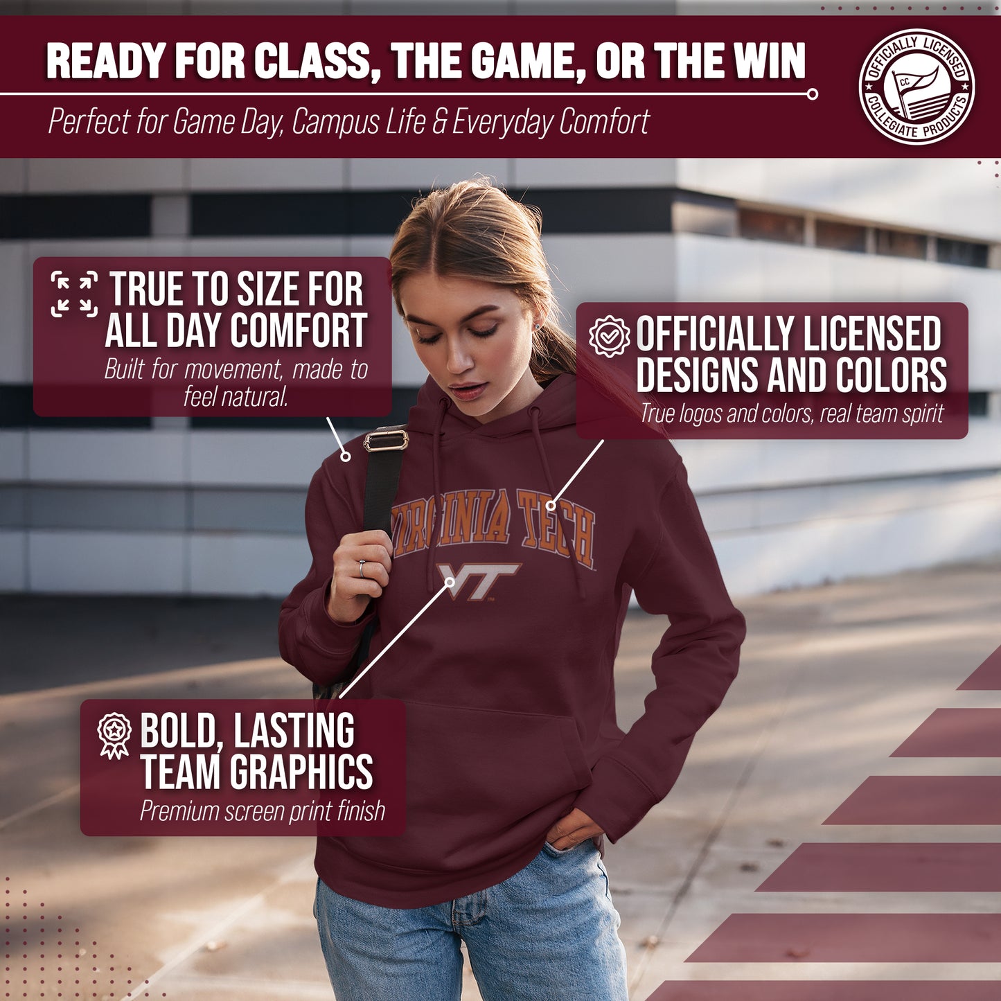 Virginia Tech Hokies Adult Arch & Logo Soft Style Gameday Hooded Sweatshirt - Maroon