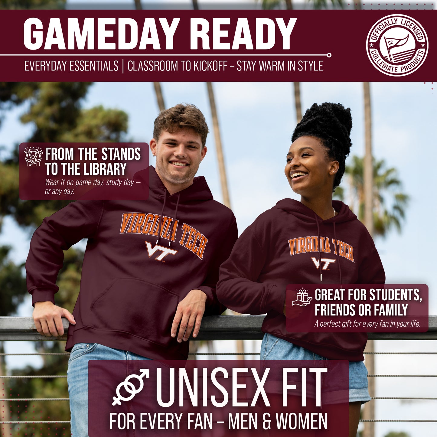 Virginia Tech Hokies Adult Arch & Logo Soft Style Gameday Hooded Sweatshirt - Maroon