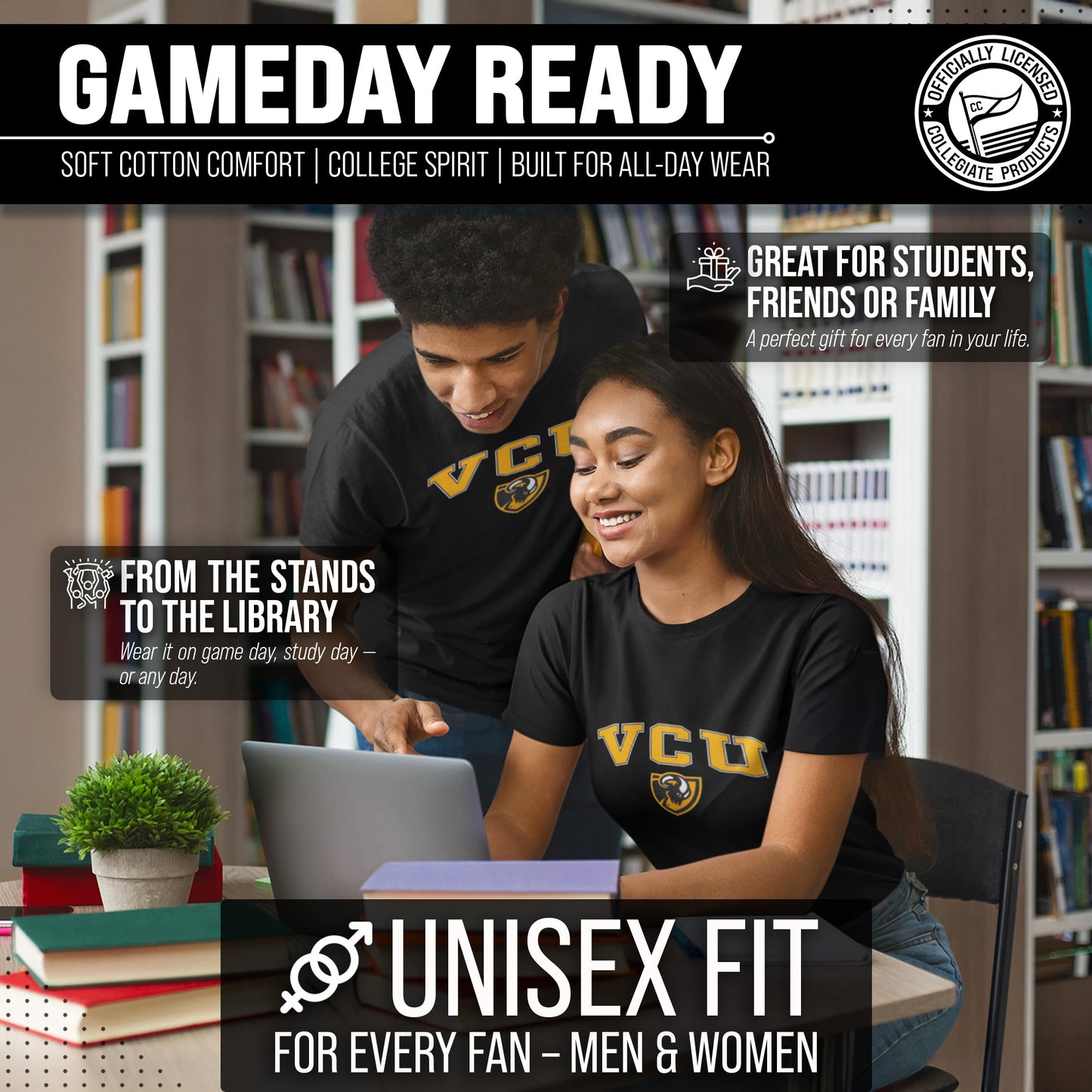 VCU Rams NCAA Adult Gameday Cotton T-Shirt - Black