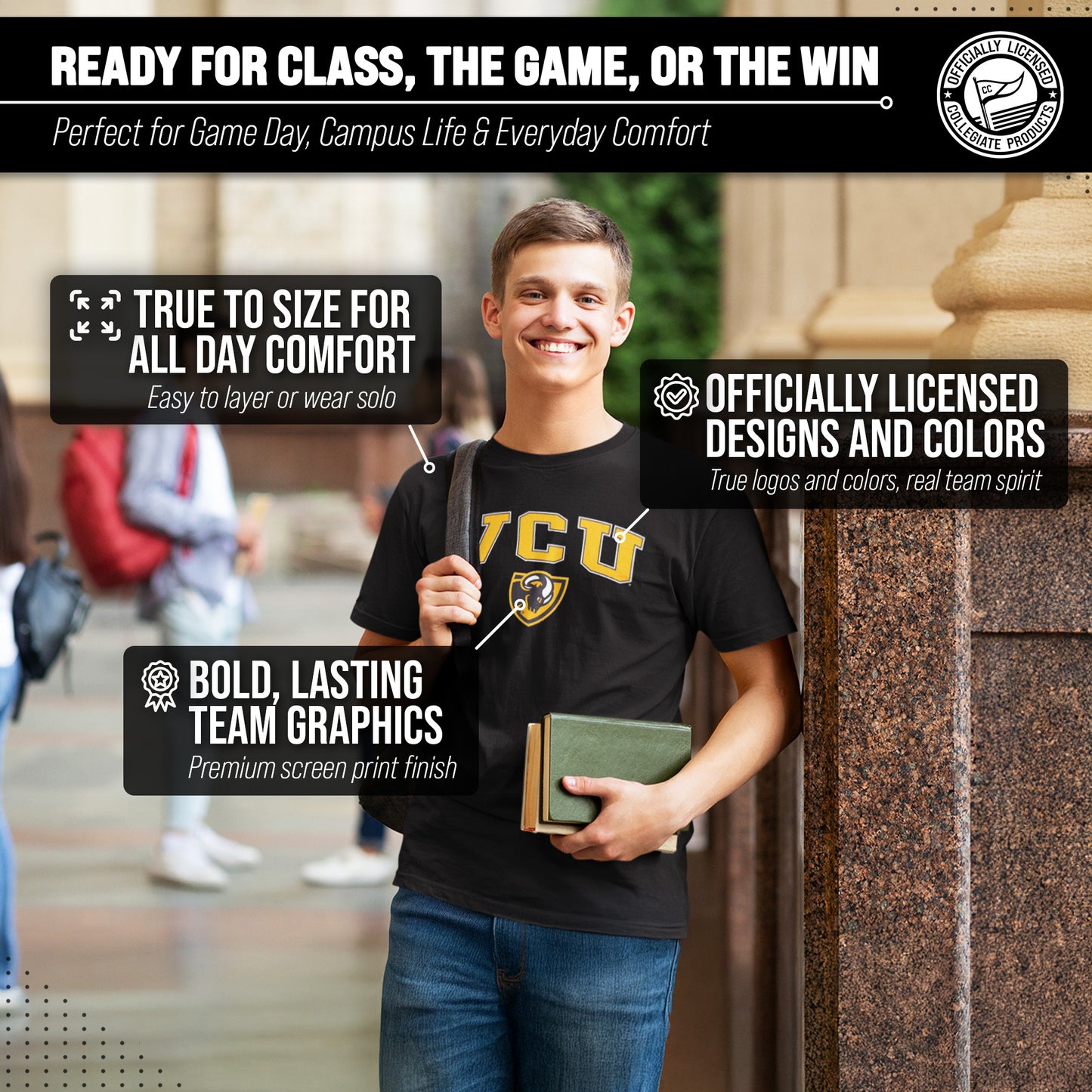 VCU Rams NCAA Adult Gameday Cotton T-Shirt - Black