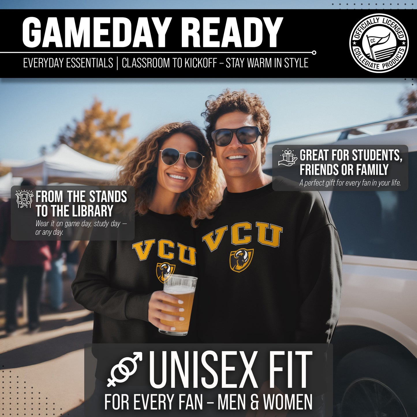 VCU Rams Adult Arch & Logo Soft Style Gameday Crewneck Sweatshirt - Black