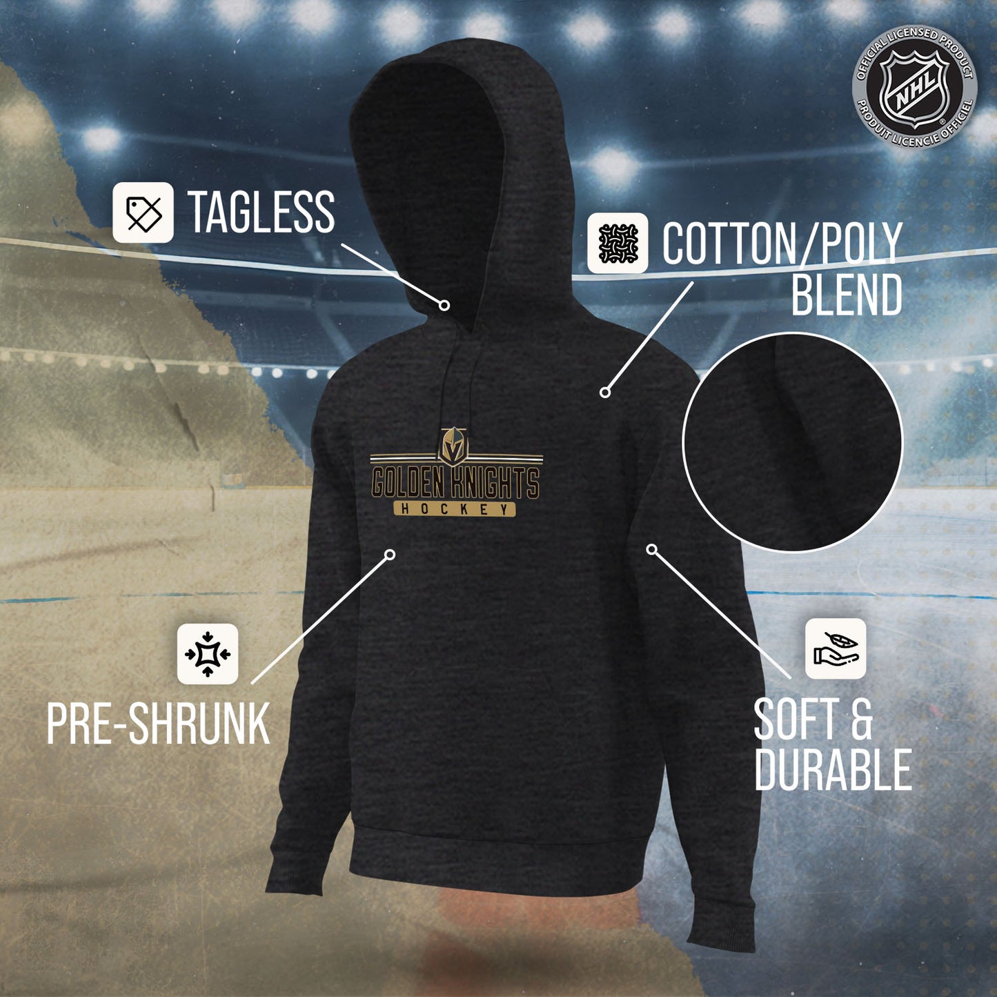 Las Vegas Golden Knights NHL Adult Heather Charcoal True Fan Hooded Sweatshirt Unisex - Charcoal