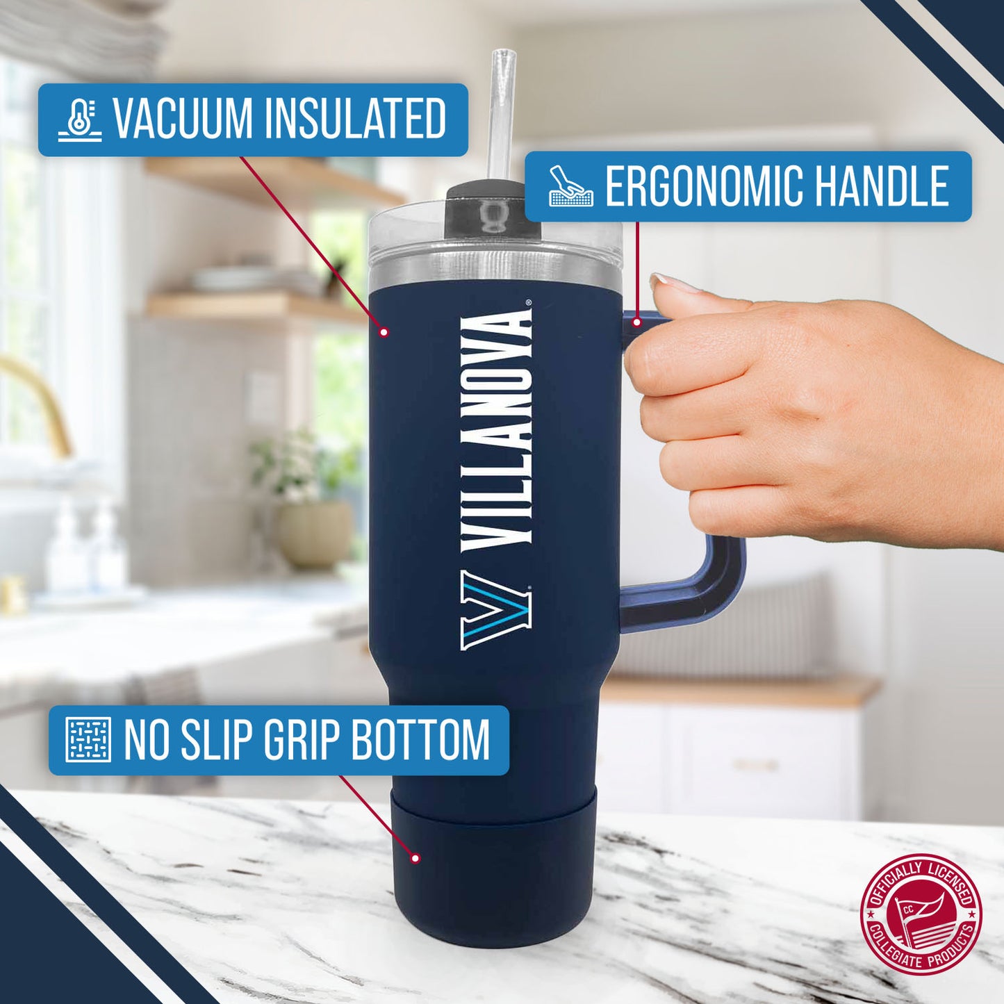 Villanova Wildcats College & University 40 oz Travel Tumbler With Handle - Navy
