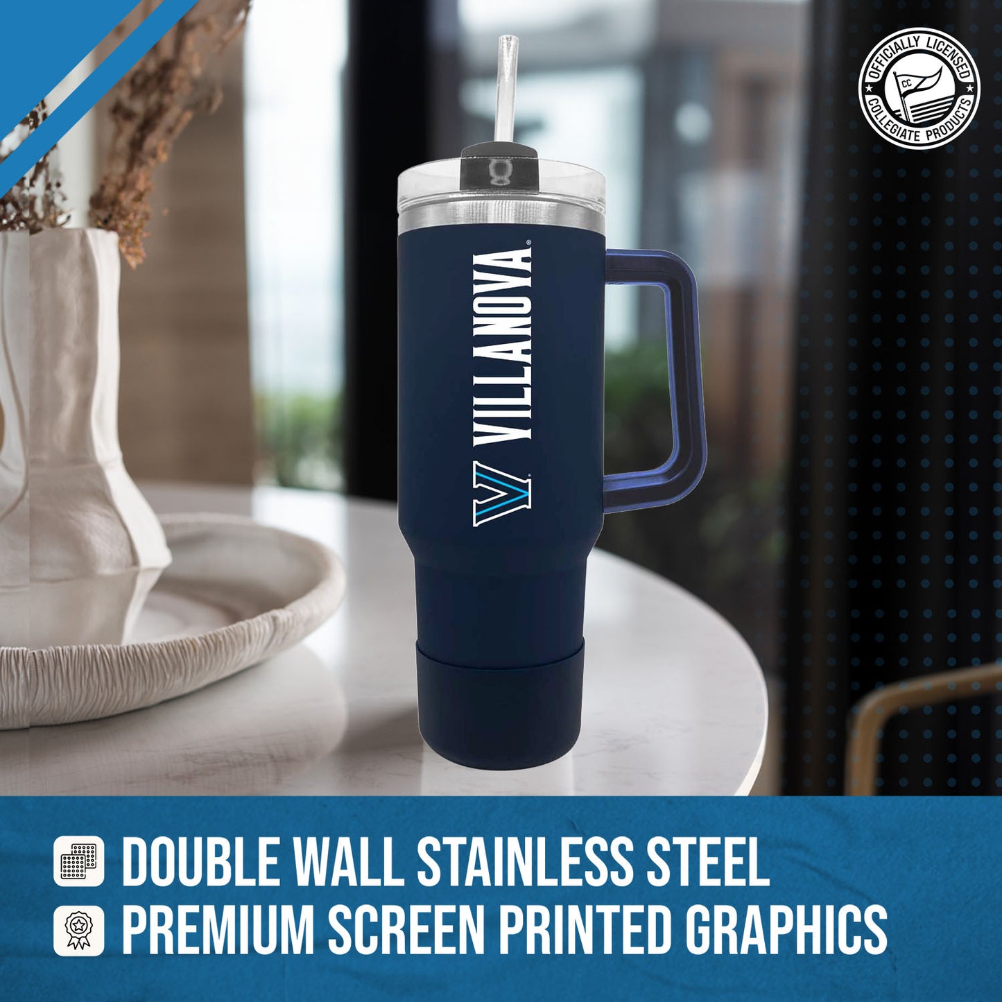 Villanova Wildcats College & University 40 oz Travel Tumbler With Handle - Navy