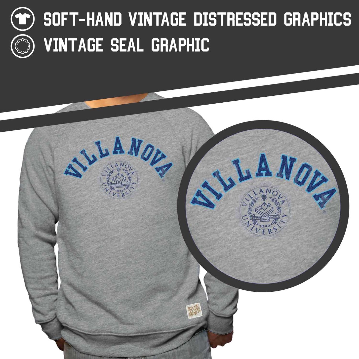 Villanova Wildcats College Gray University Seal Crewneck Sweatshirt - Gray