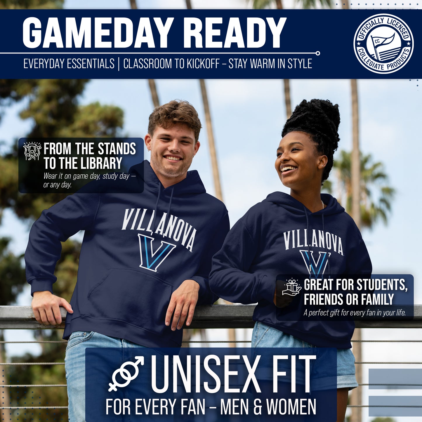 Villanova Wildcats Adult Arch & Logo Soft Style Gameday Hooded Sweatshirt - Navy