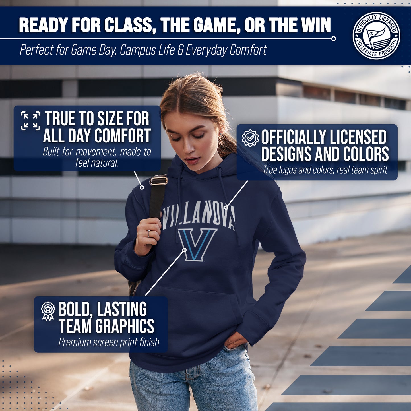 Villanova Wildcats Adult Arch & Logo Soft Style Gameday Hooded Sweatshirt - Navy