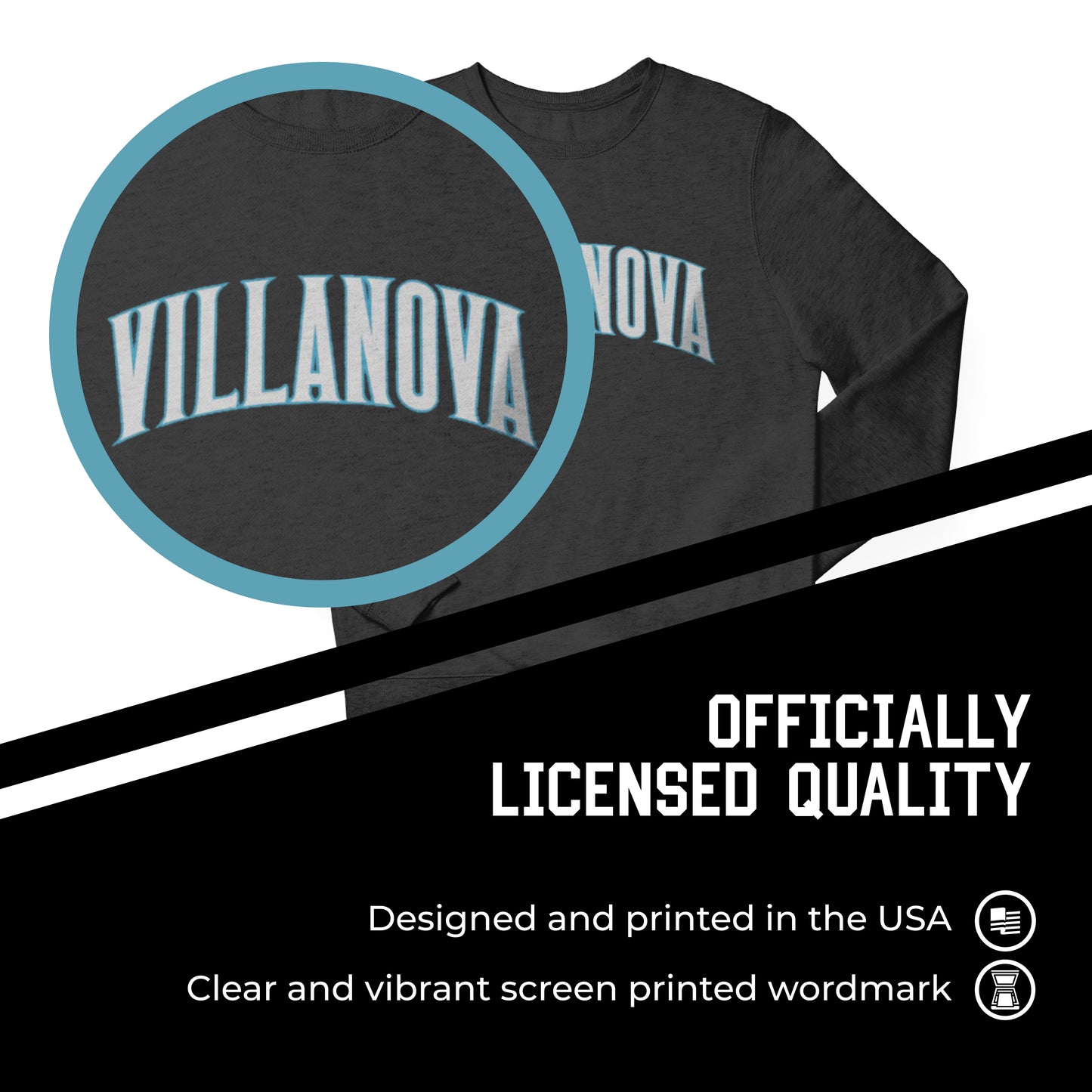 Villanova Wildcats NCAA Adult Charcoal Crewneck Fleece Sweatshirt - Charcoal