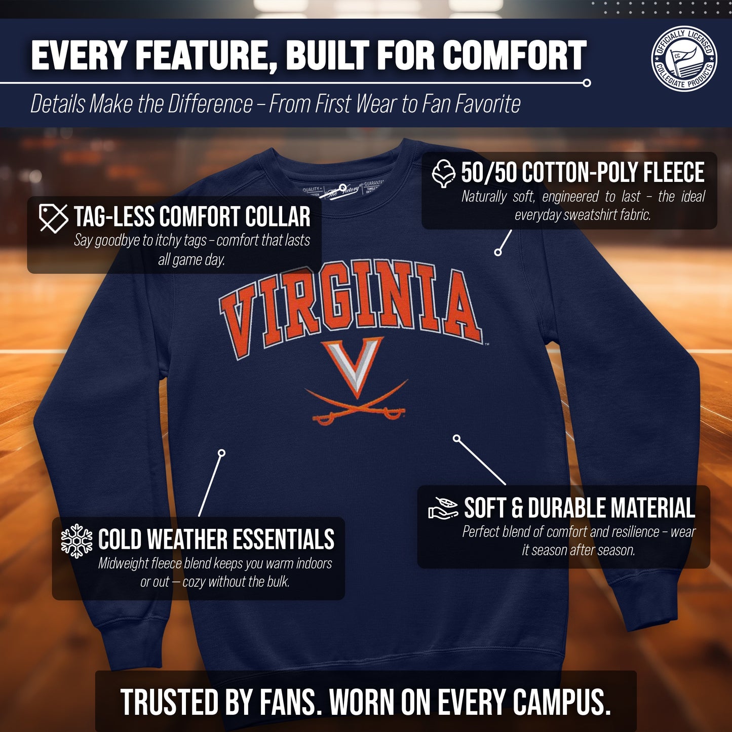 Virginia Cavaliers Adult Arch & Logo Soft Style Gameday Crewneck Sweatshirt - Navy