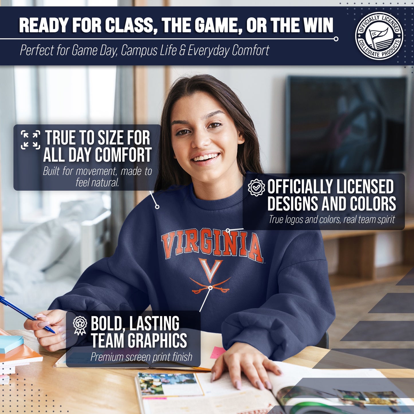 Virginia Cavaliers Adult Arch & Logo Soft Style Gameday Crewneck Sweatshirt - Navy