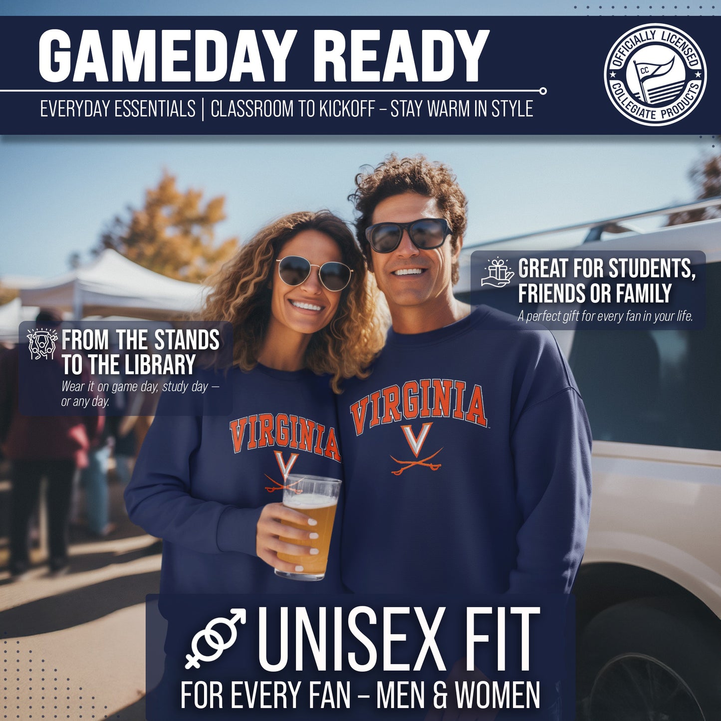 Virginia Cavaliers Adult Arch & Logo Soft Style Gameday Crewneck Sweatshirt - Navy