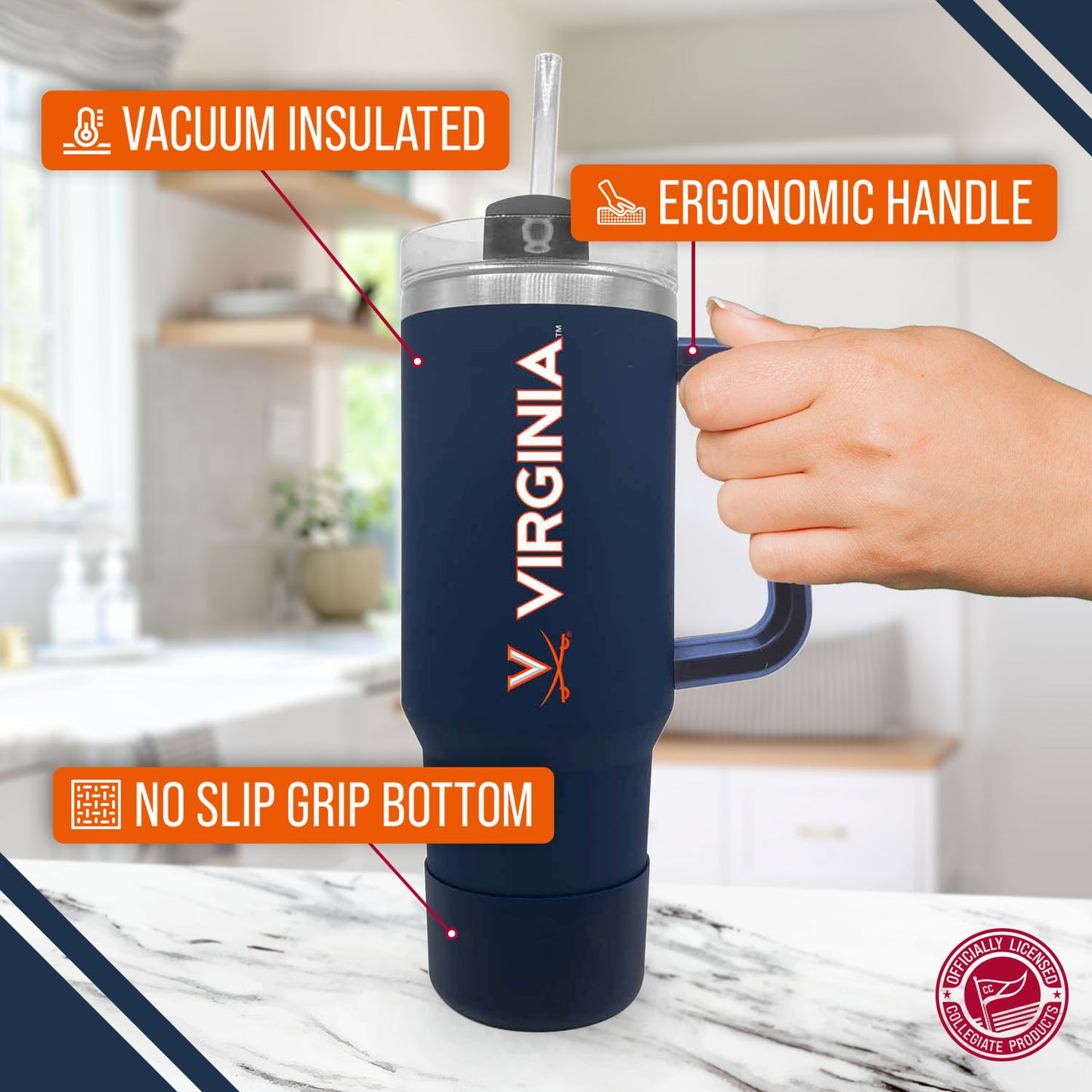 Virginia Cavaliers College & University 40 oz Travel Tumbler With Handle - Navy