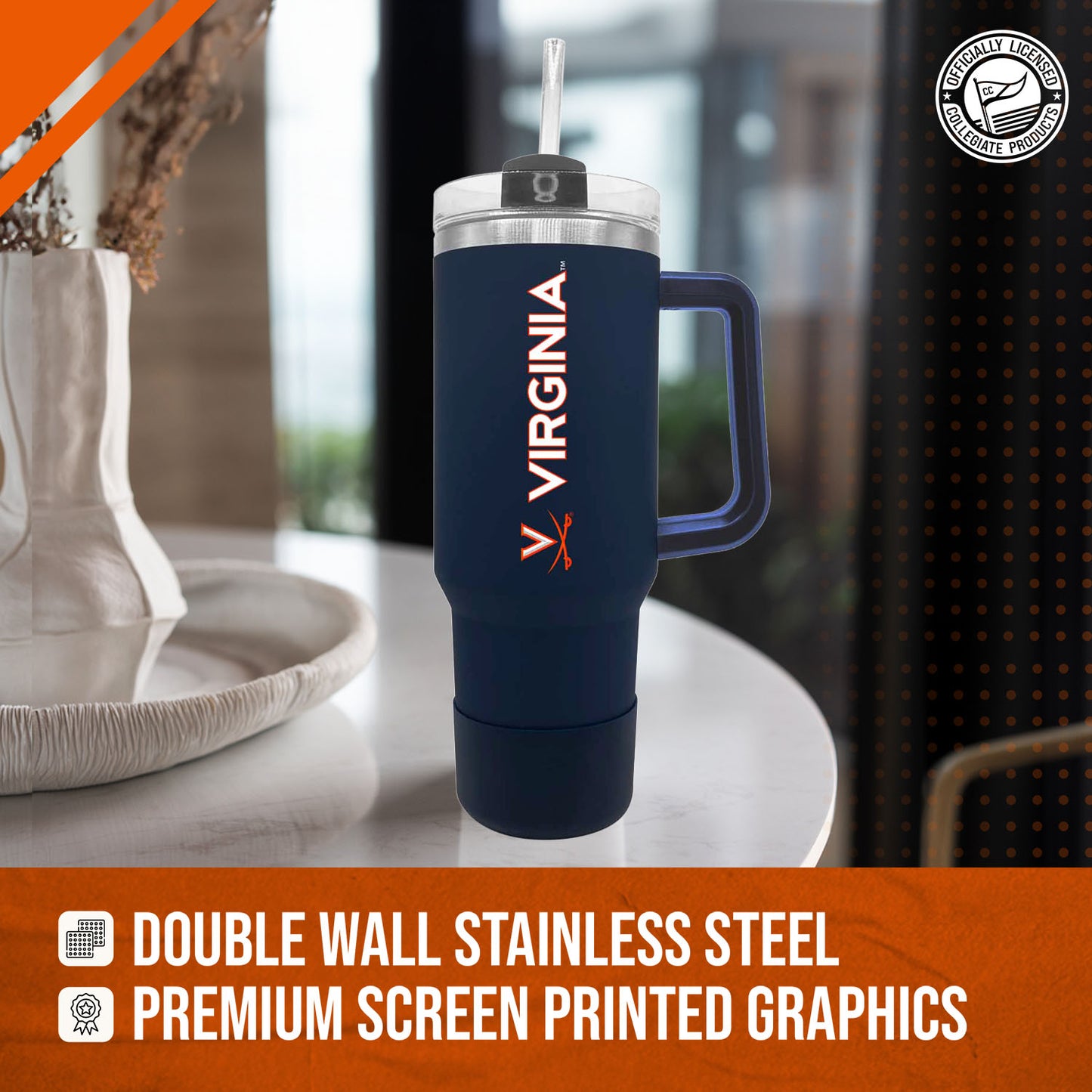 Virginia Cavaliers College & University 40 oz Travel Tumbler With Handle - Navy