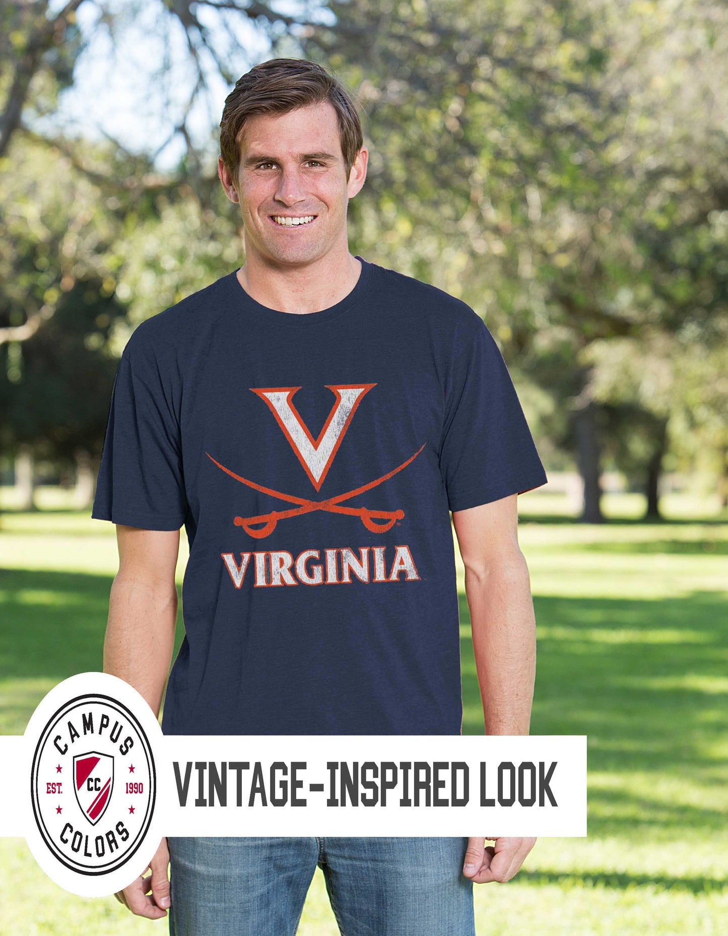 Virginia Cavaliers Adult MVP Heathered Cotton Blend T-Shirt - Navy
