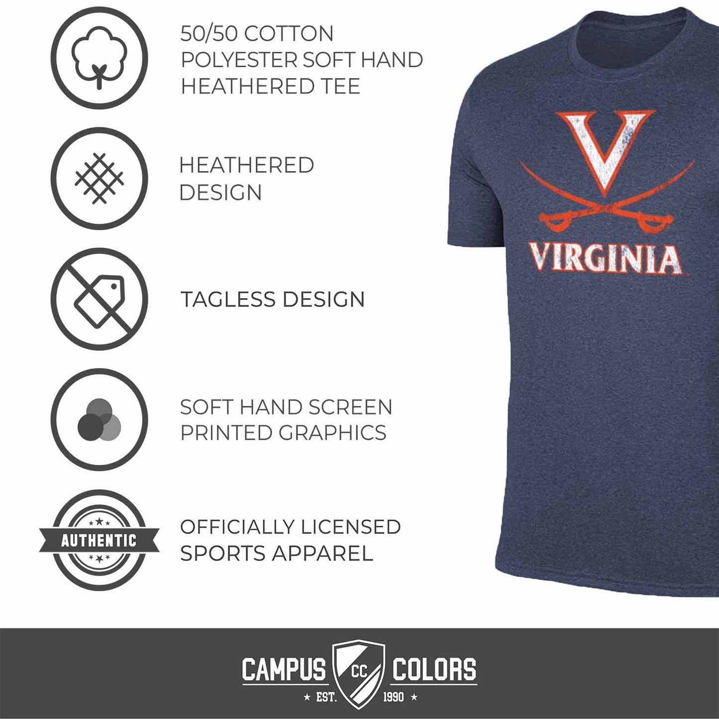 Virginia Cavaliers Adult MVP Heathered Cotton Blend T-Shirt - Navy