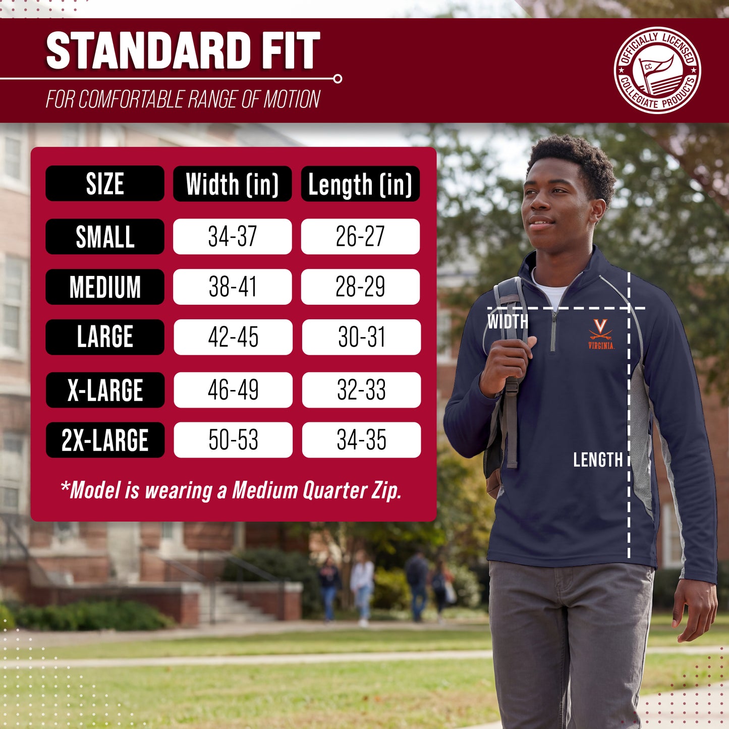 Virginia Cavaliers Mens NCAA Campus Classic Long Sleeve 1/4 Zip Windshirt - Navy
