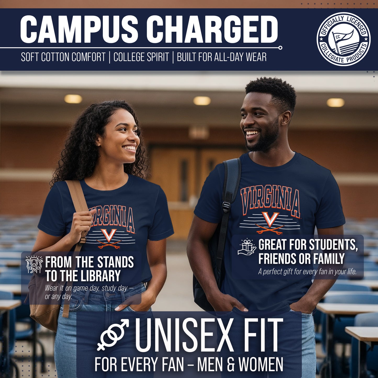 Virginia Cavaliers NCAA Adult Unisex Overtime Classics T-Shirt - Navy