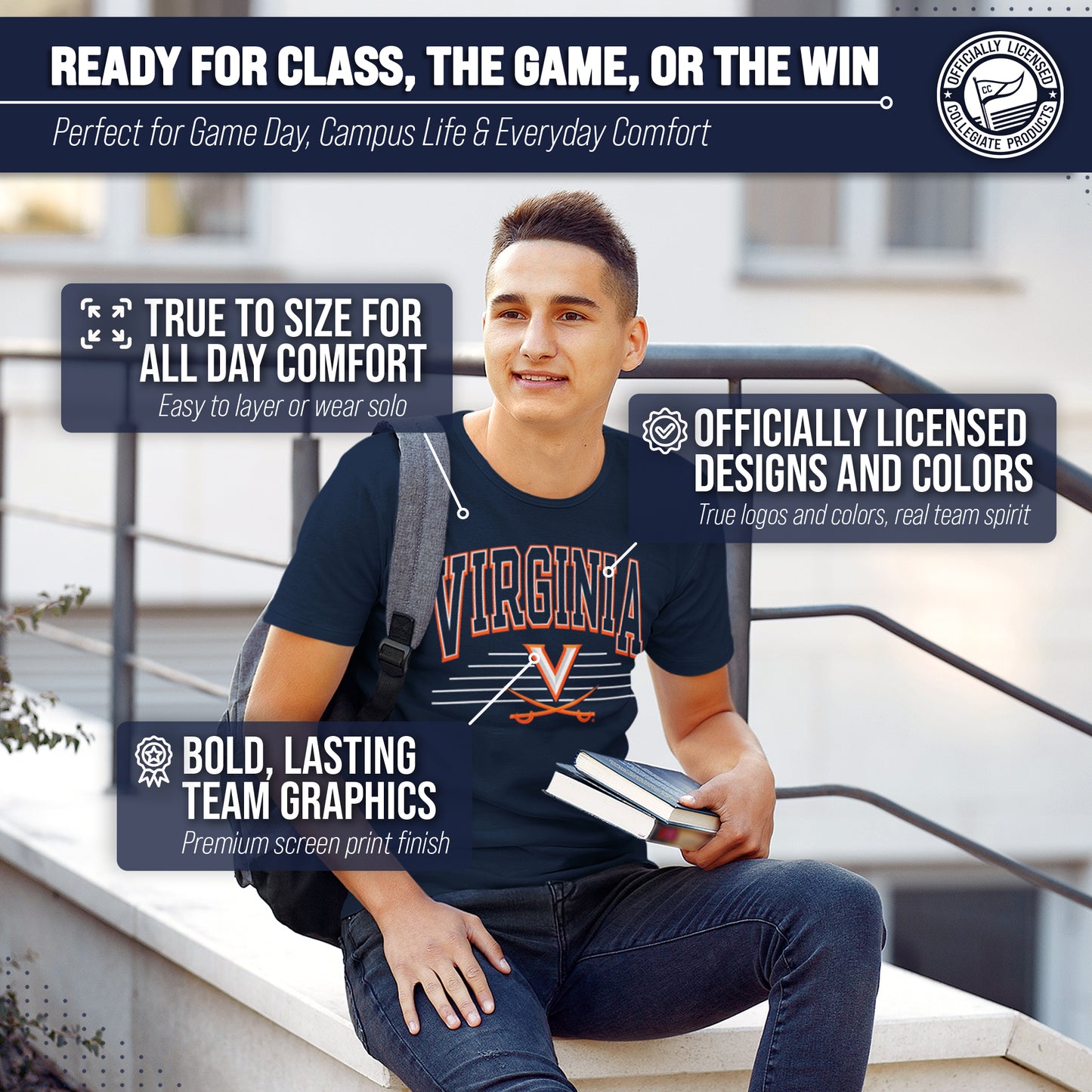 Virginia Cavaliers NCAA Adult Unisex Overtime Classics T-Shirt - Navy
