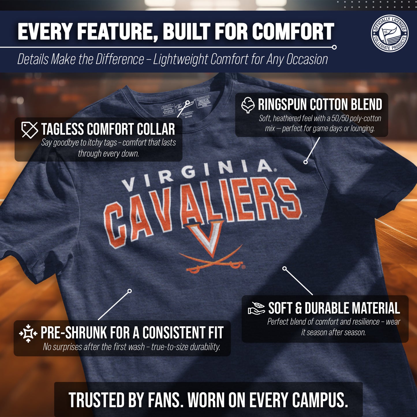 Virginia Cavaliers NCAA Adult Unisex Starting Fresh T-Shirt - Navy Heather