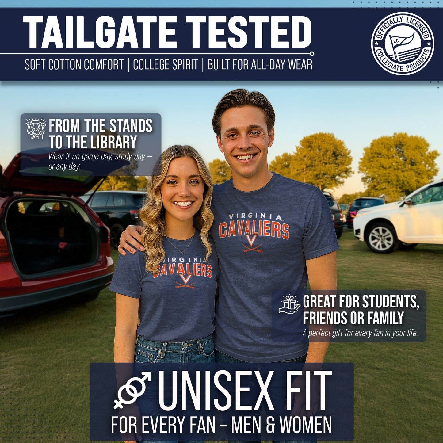 Virginia Cavaliers NCAA Adult Unisex Starting Fresh T-Shirt - Navy Heather