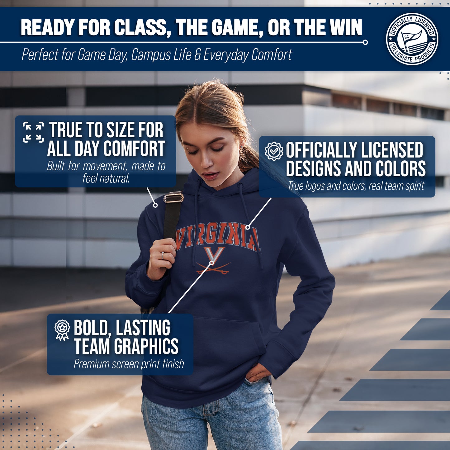 Virginia Cavaliers Adult Arch & Logo Soft Style Gameday Hooded Sweatshirt - Navy
