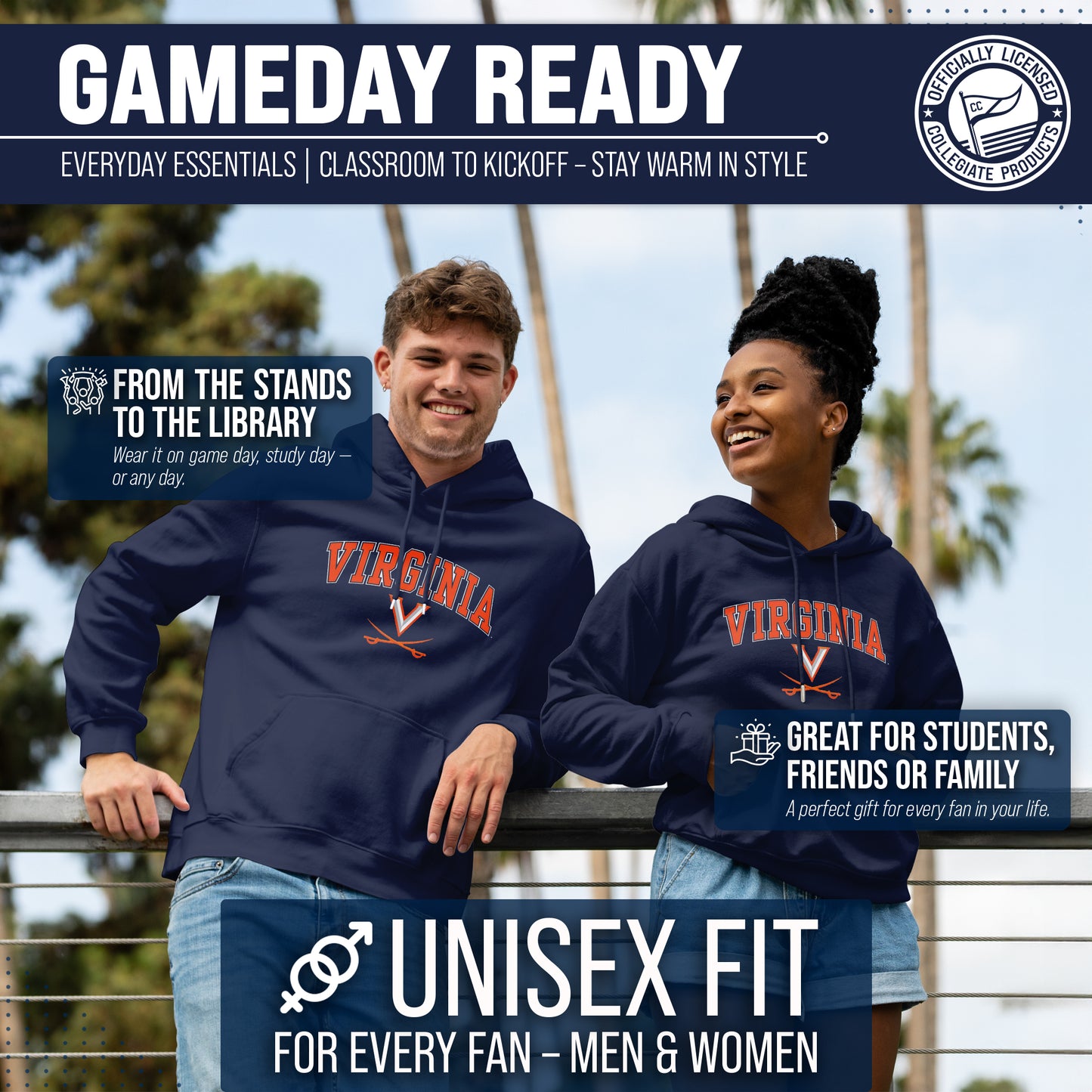 Virginia Cavaliers Adult Arch & Logo Soft Style Gameday Hooded Sweatshirt - Navy