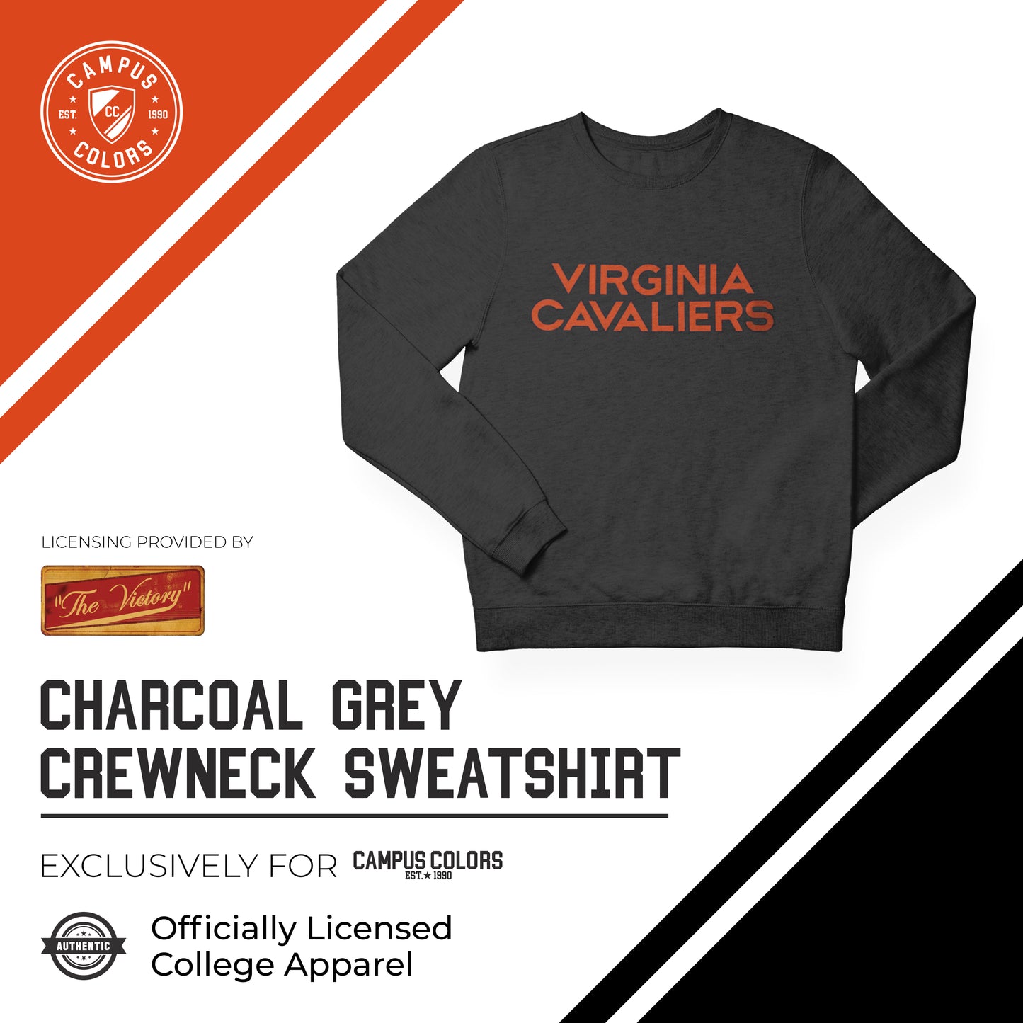 Virginia Cavaliers NCAA Adult Charcoal Crewneck Fleece Sweatshirt - Graphite