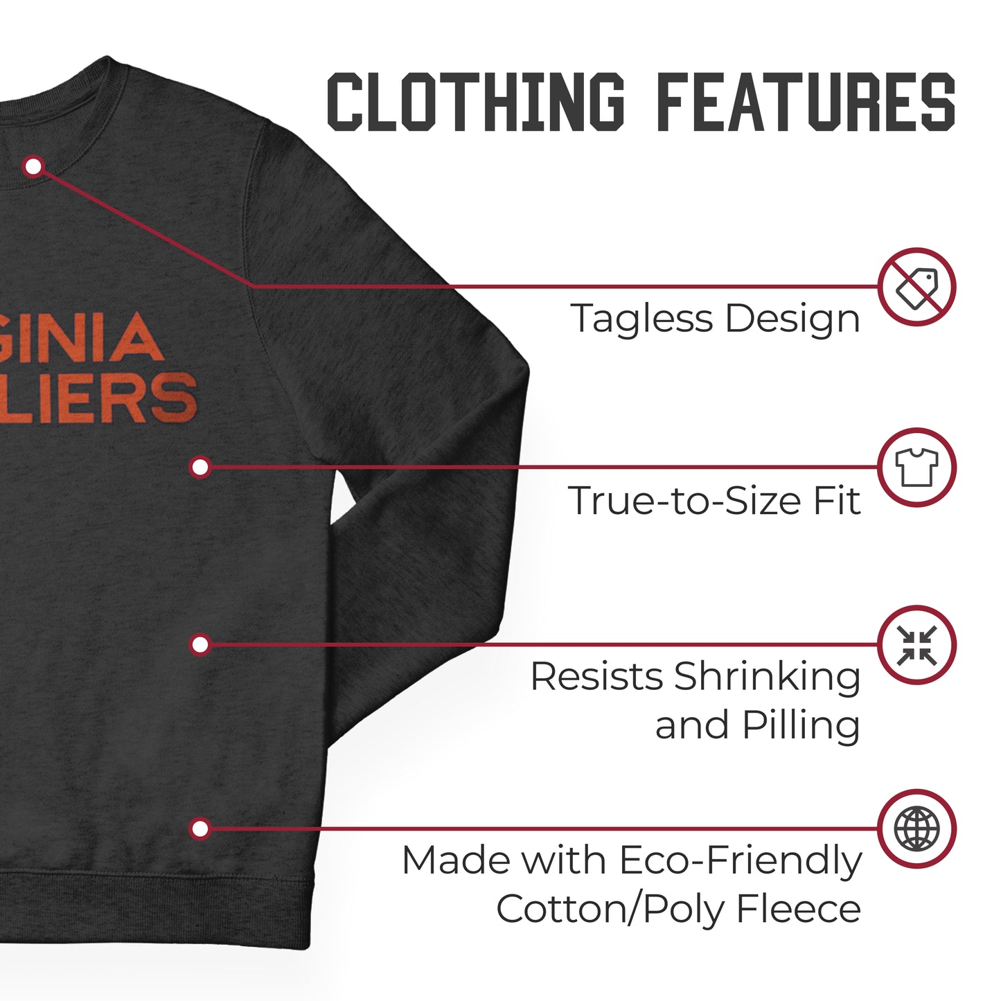 Virginia Cavaliers NCAA Adult Charcoal Crewneck Fleece Sweatshirt - Graphite