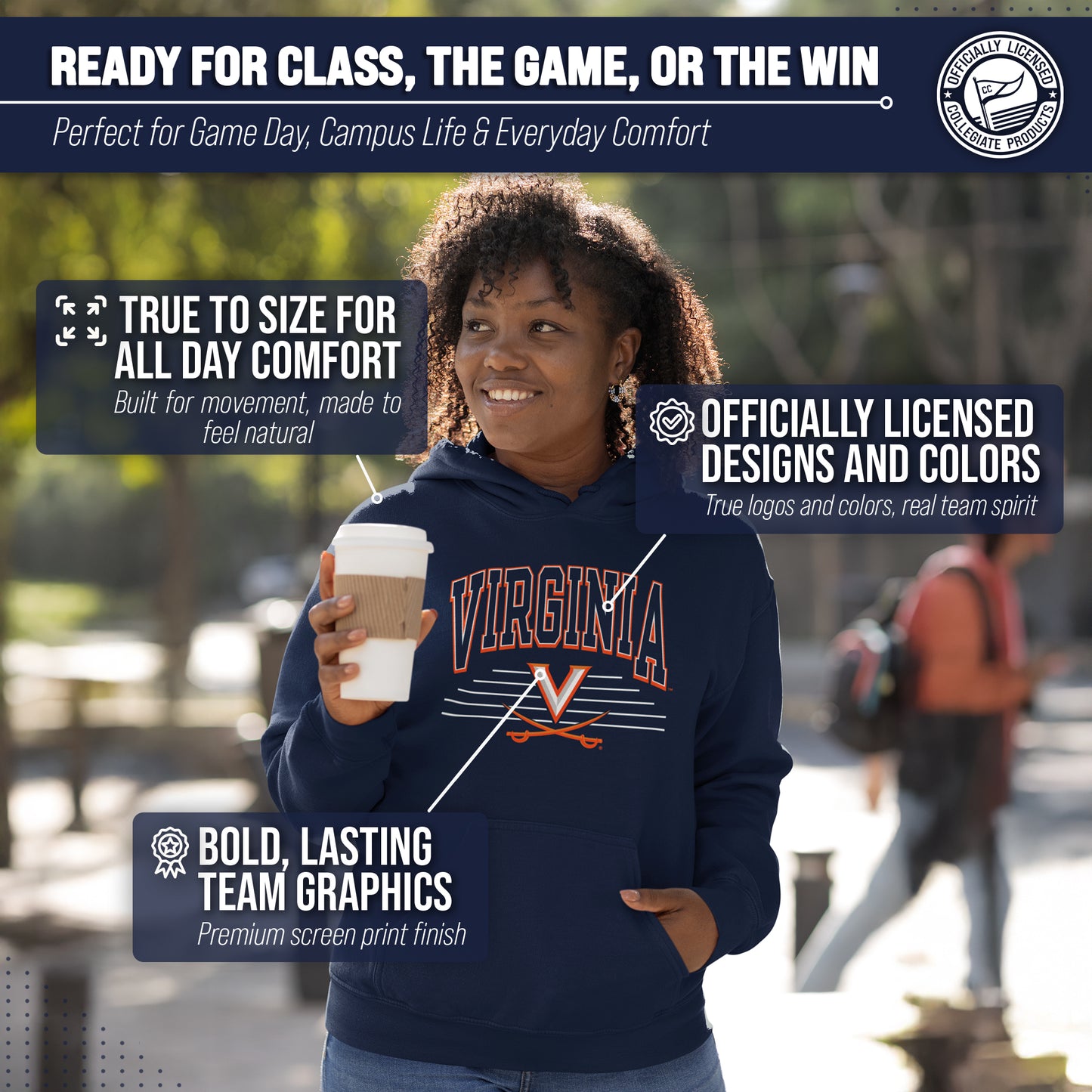 Virginia Cavaliers NCAA Adult Unisex Overtime Classics Hooded Fleece Sweatshirt - Navy