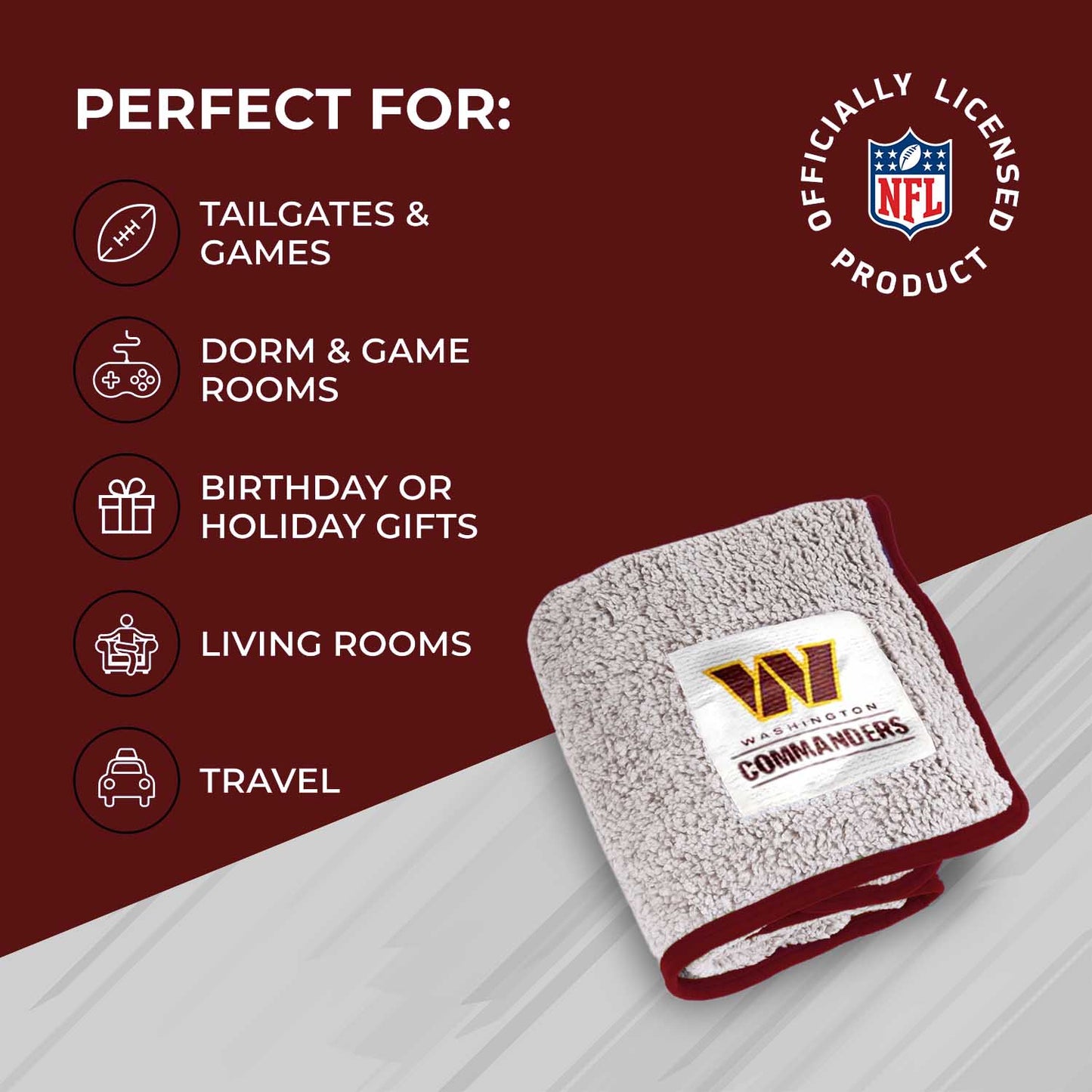 Washington Commanders NFL Silk Touch Sherpa Throw Blanket - Maroon