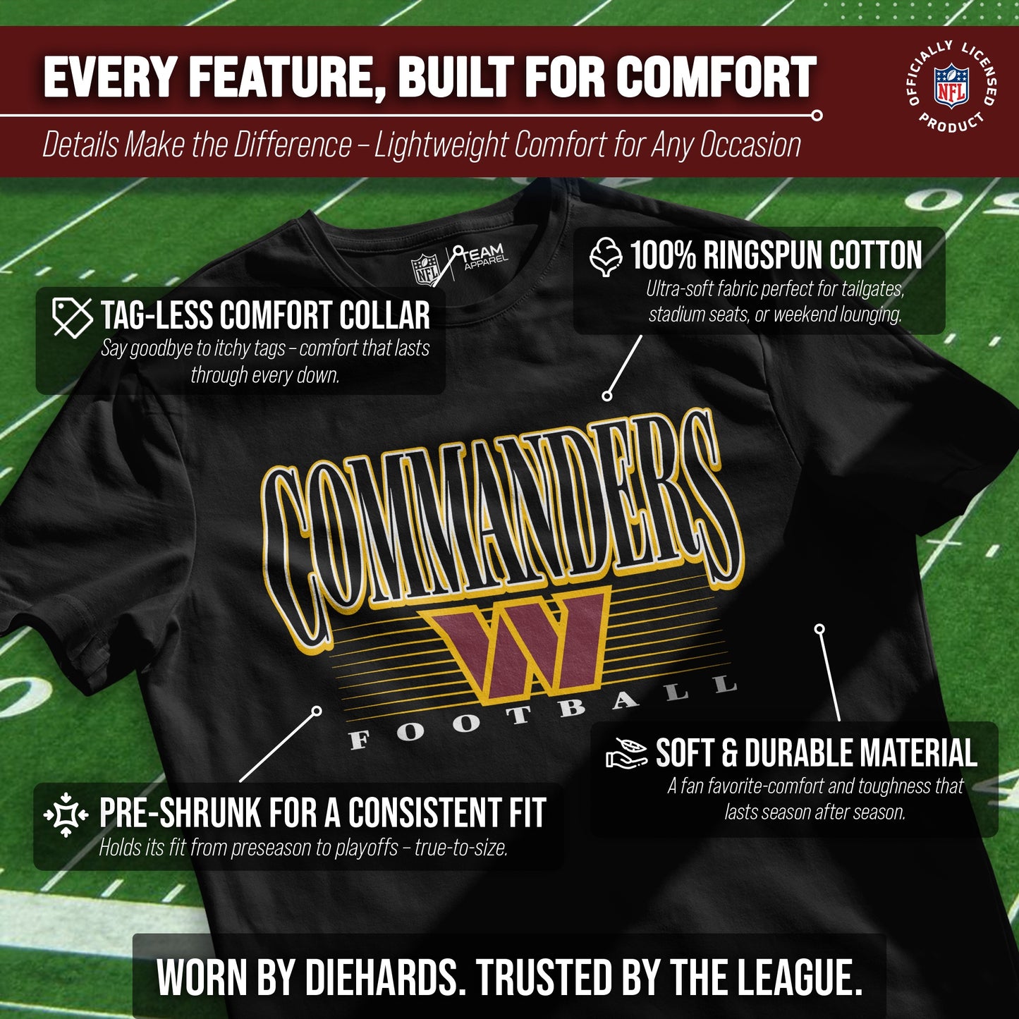 Washington Commanders NFL Adult Overtime Blueprint Tag-Less T-Shirt - Black