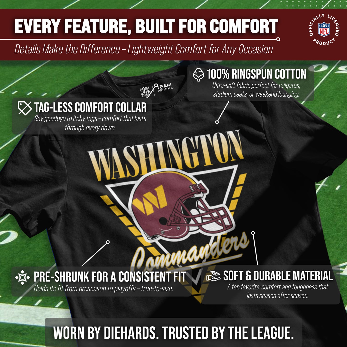 Washington Commanders NFL Adult Retro Triangle Unisex T-Shirt - Black