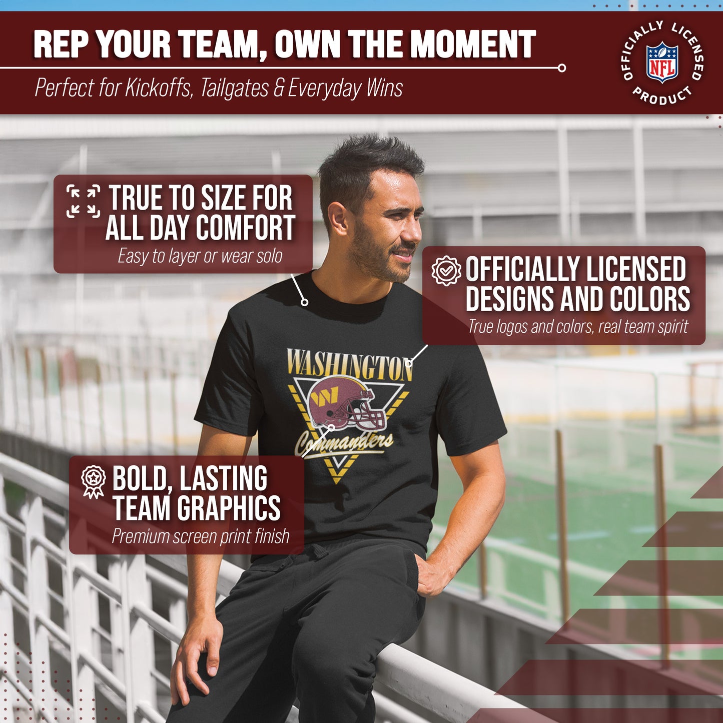 Washington Commanders NFL Adult Retro Triangle Unisex T-Shirt - Black