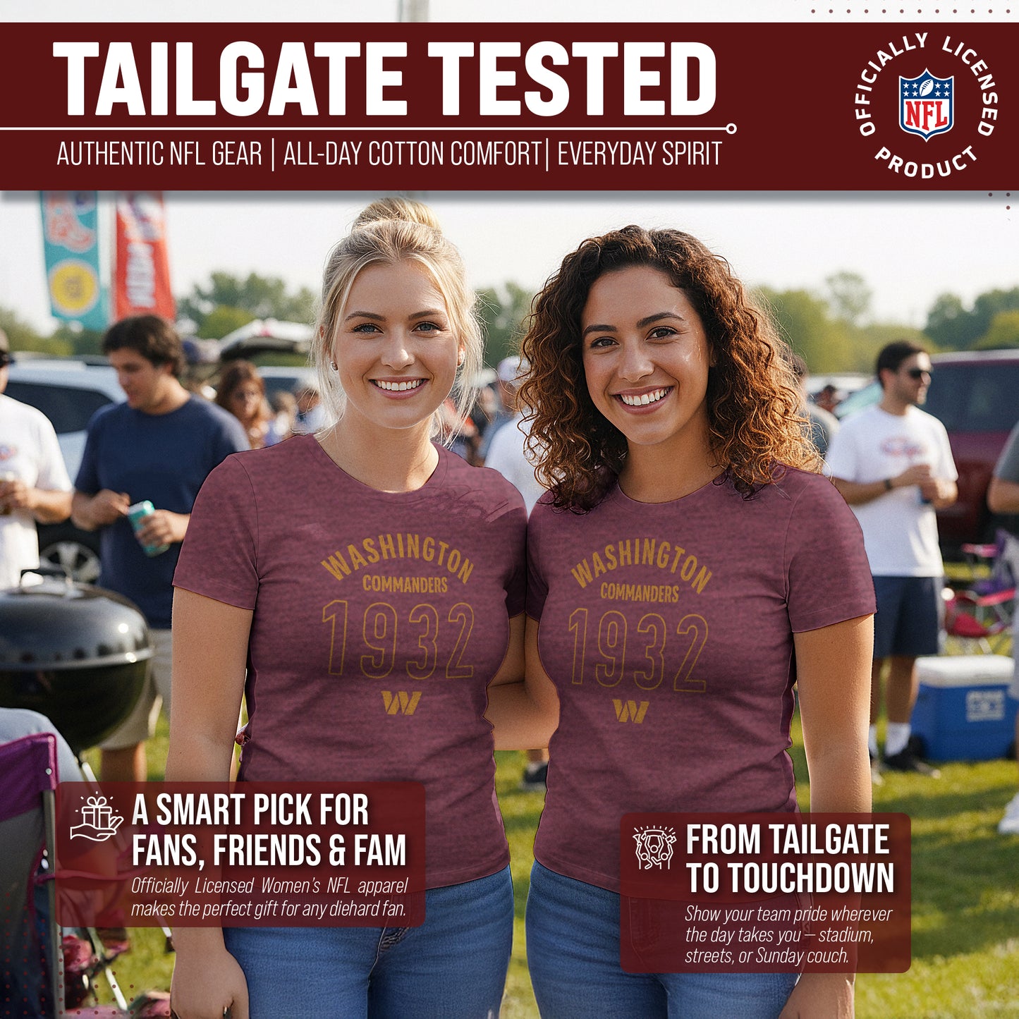 Washington Commanders NFL Womens Big Date Tag-Less T-Shirt - Maroon Heather