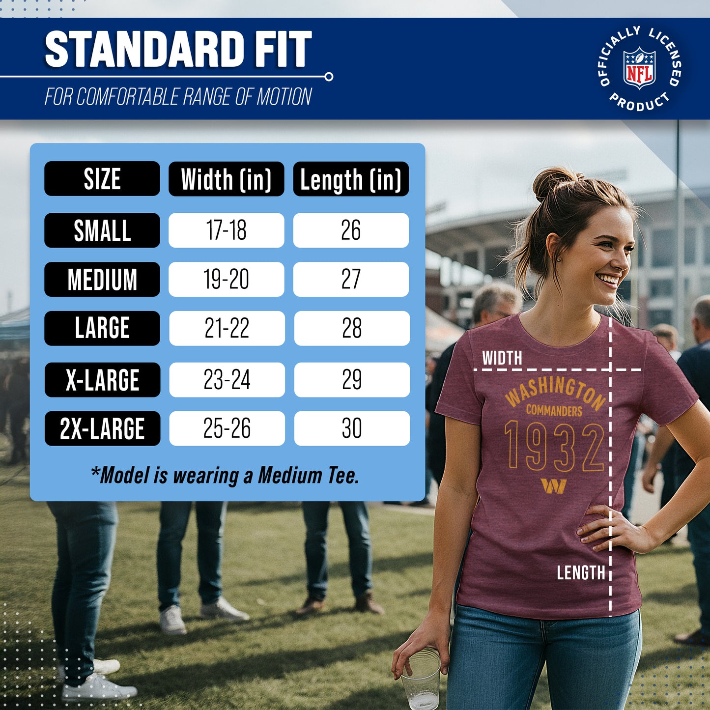Washington Commanders NFL Womens Big Date Tag-Less T-Shirt - Maroon Heather
