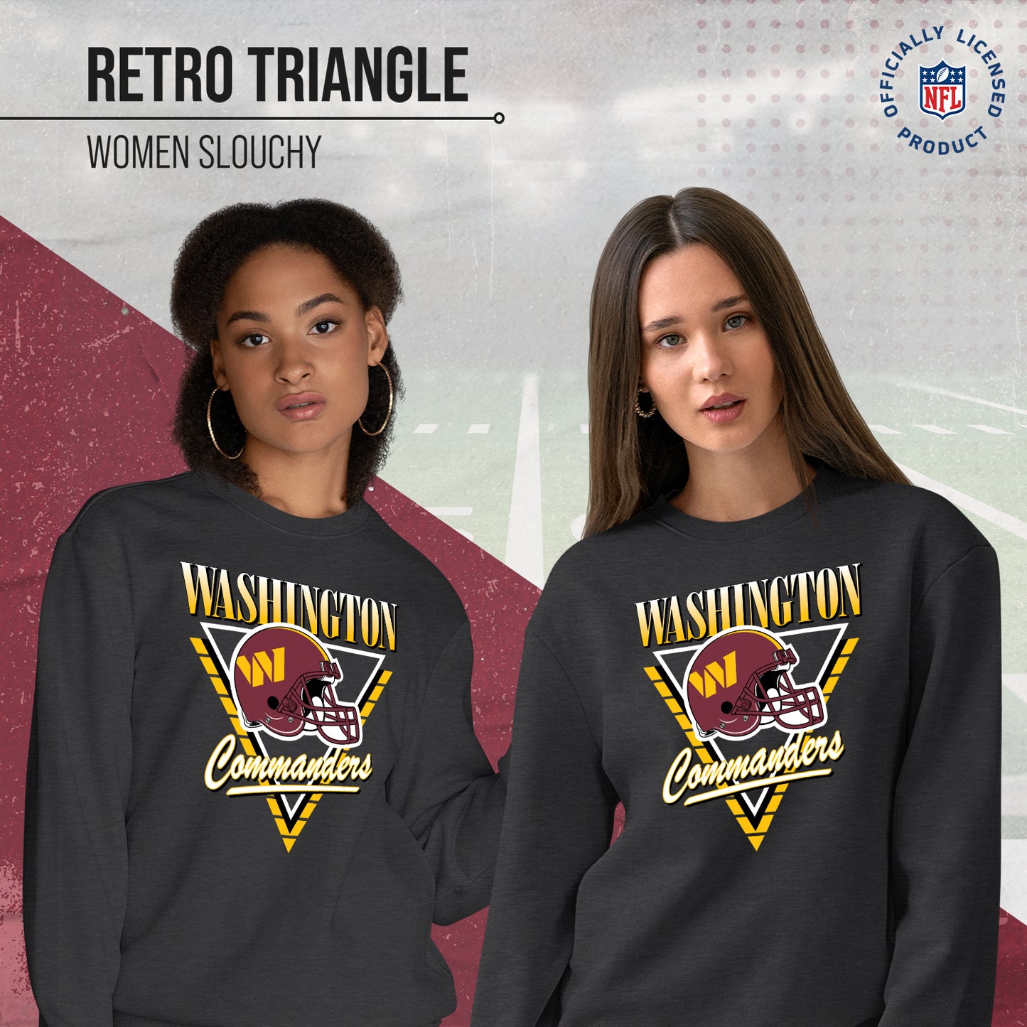 Washington Commanders NFL Womens Retro Triangle Slouchy Crewneck - Heather Charcoal