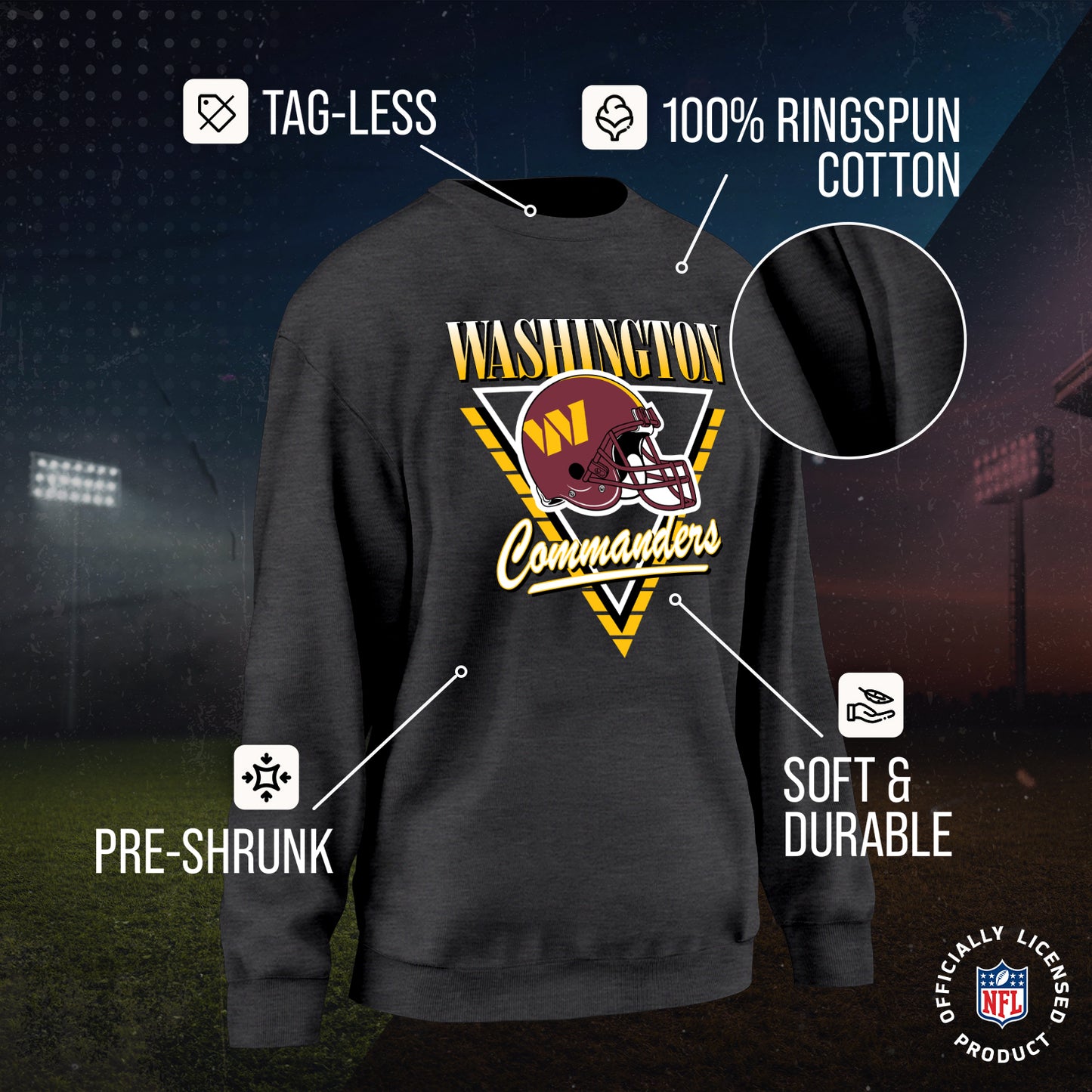 Washington Commanders NFL Womens Retro Triangle Slouchy Crewneck - Heather Charcoal