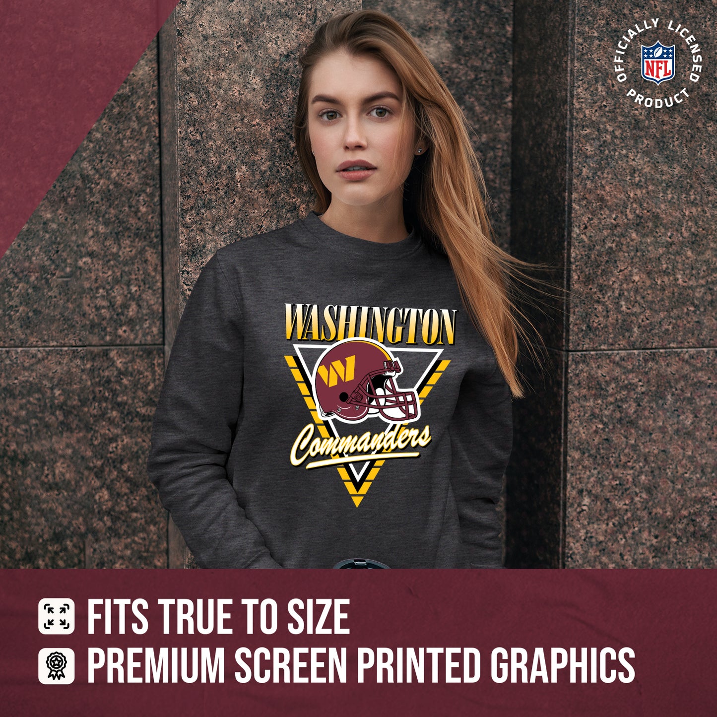 Washington Commanders NFL Womens Retro Triangle Slouchy Crewneck - Heather Charcoal
