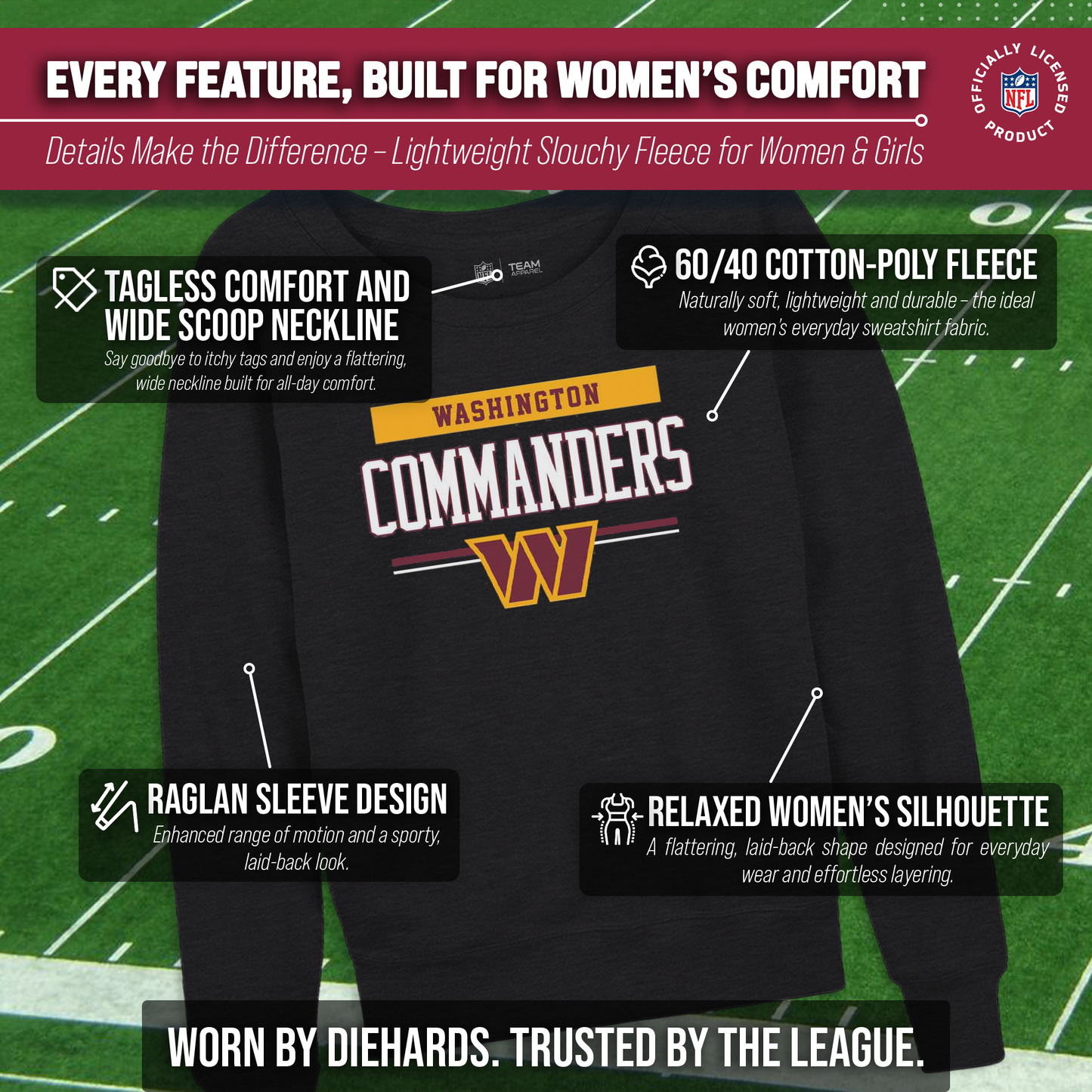 Washington Commanders NFL Womens Charcoal Crew Neck Football Apparel - Charcoal