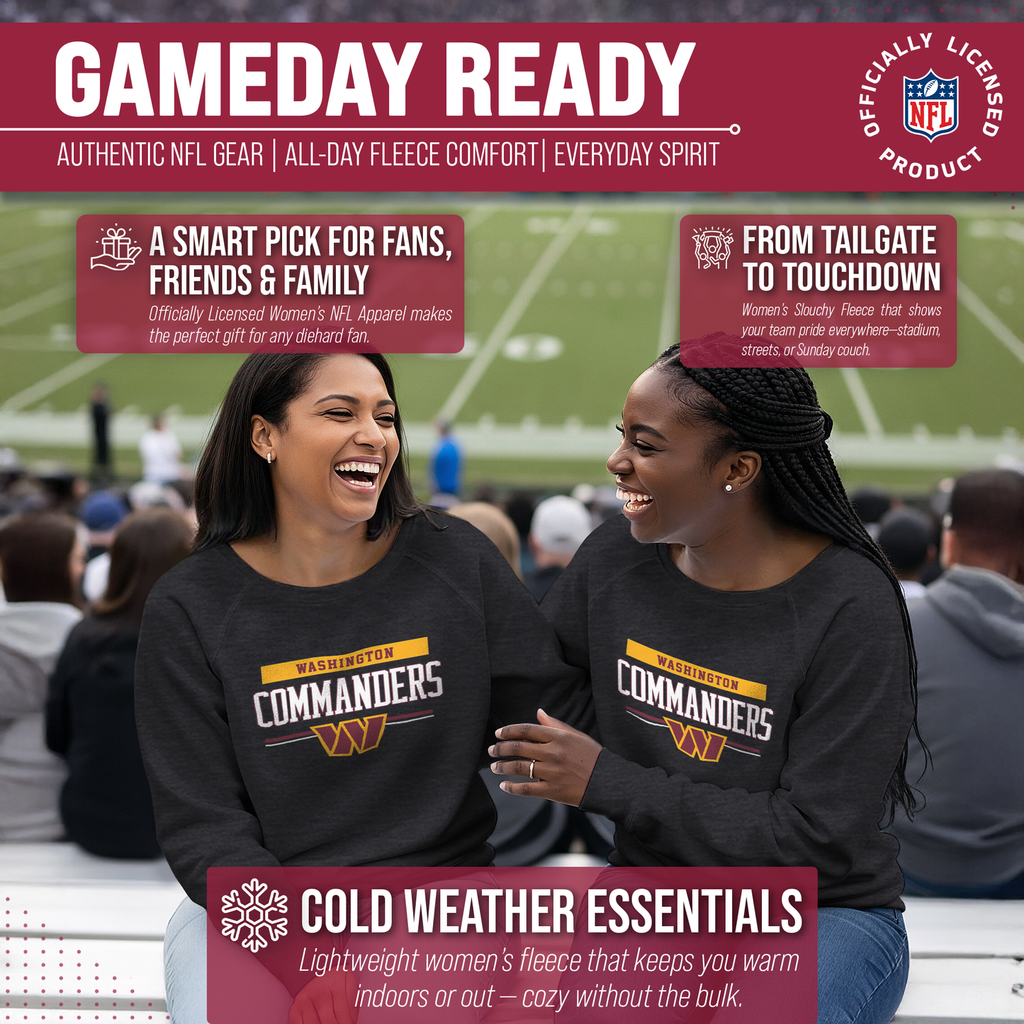 Washington Commanders NFL Womens Charcoal Crew Neck Football Apparel - Charcoal