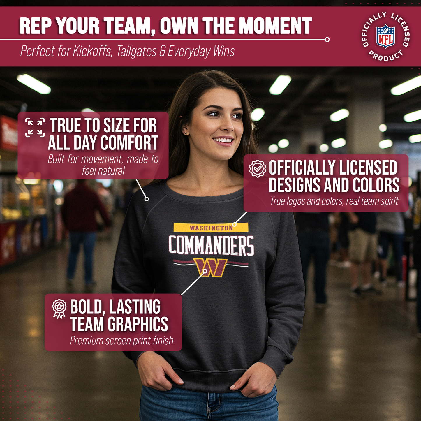 Washington Commanders NFL Womens Charcoal Crew Neck Football Apparel - Charcoal
