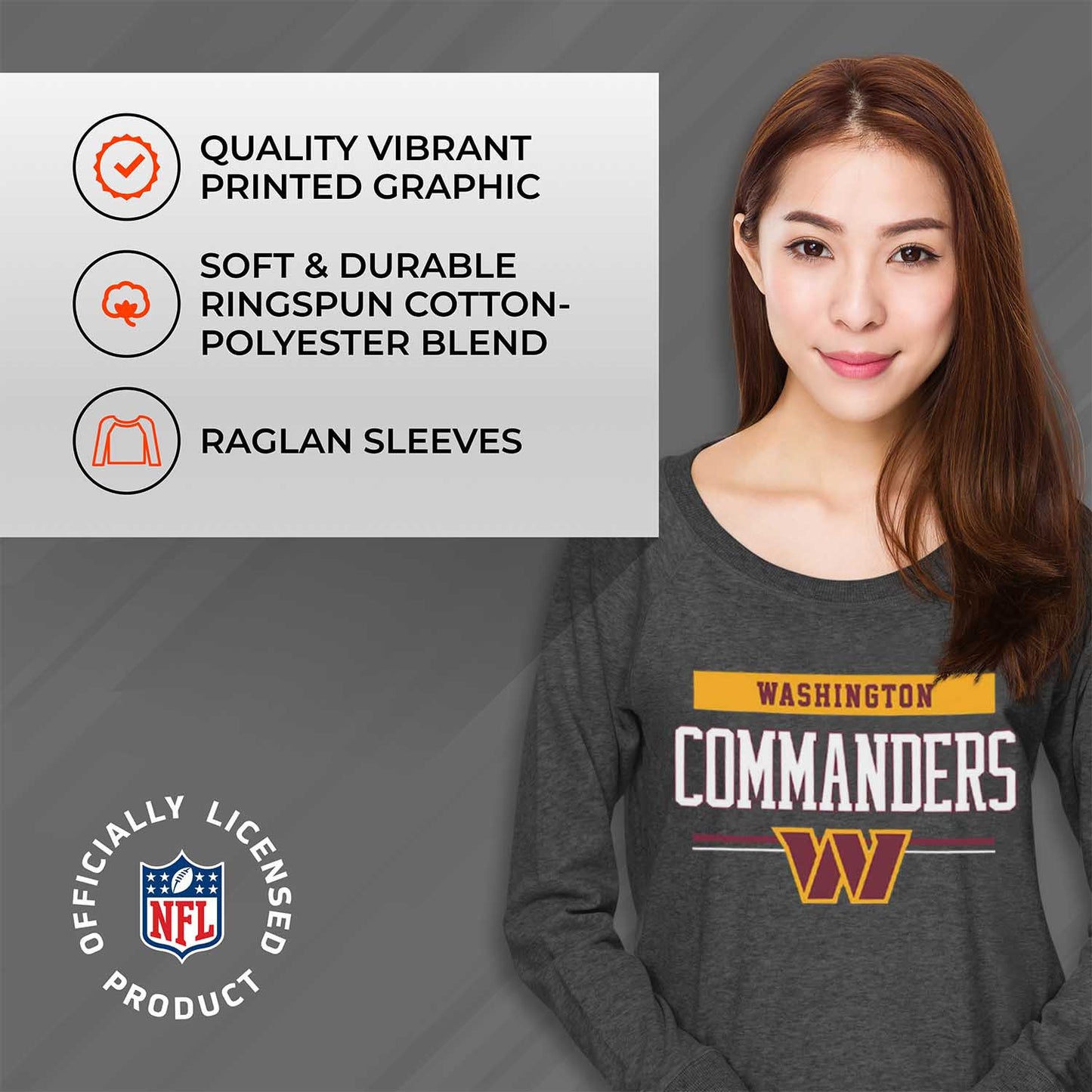 Washington Commanders NFL Womens Charcoal Crew Neck Football Apparel - Charcoal