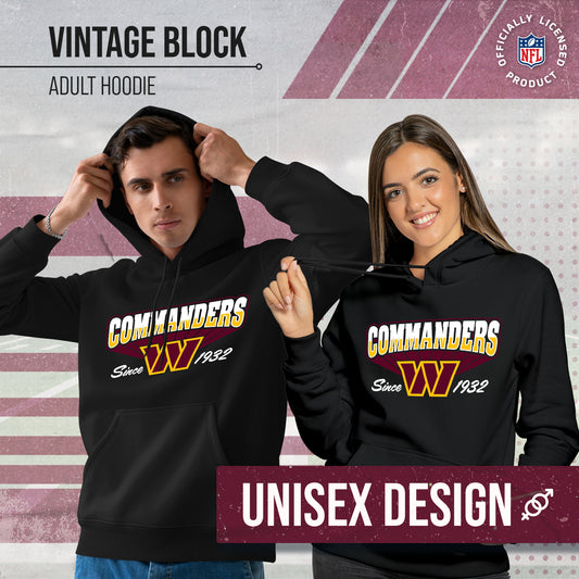 Washington Commanders NFL Adult Unisex Vintage Block Ultra Soft Fleece Hooded Sweatshirt - Black